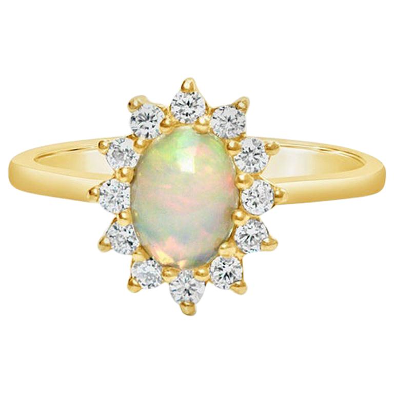 14 Carat Opal Engagement Ring with High Quality Diamonds For Sale