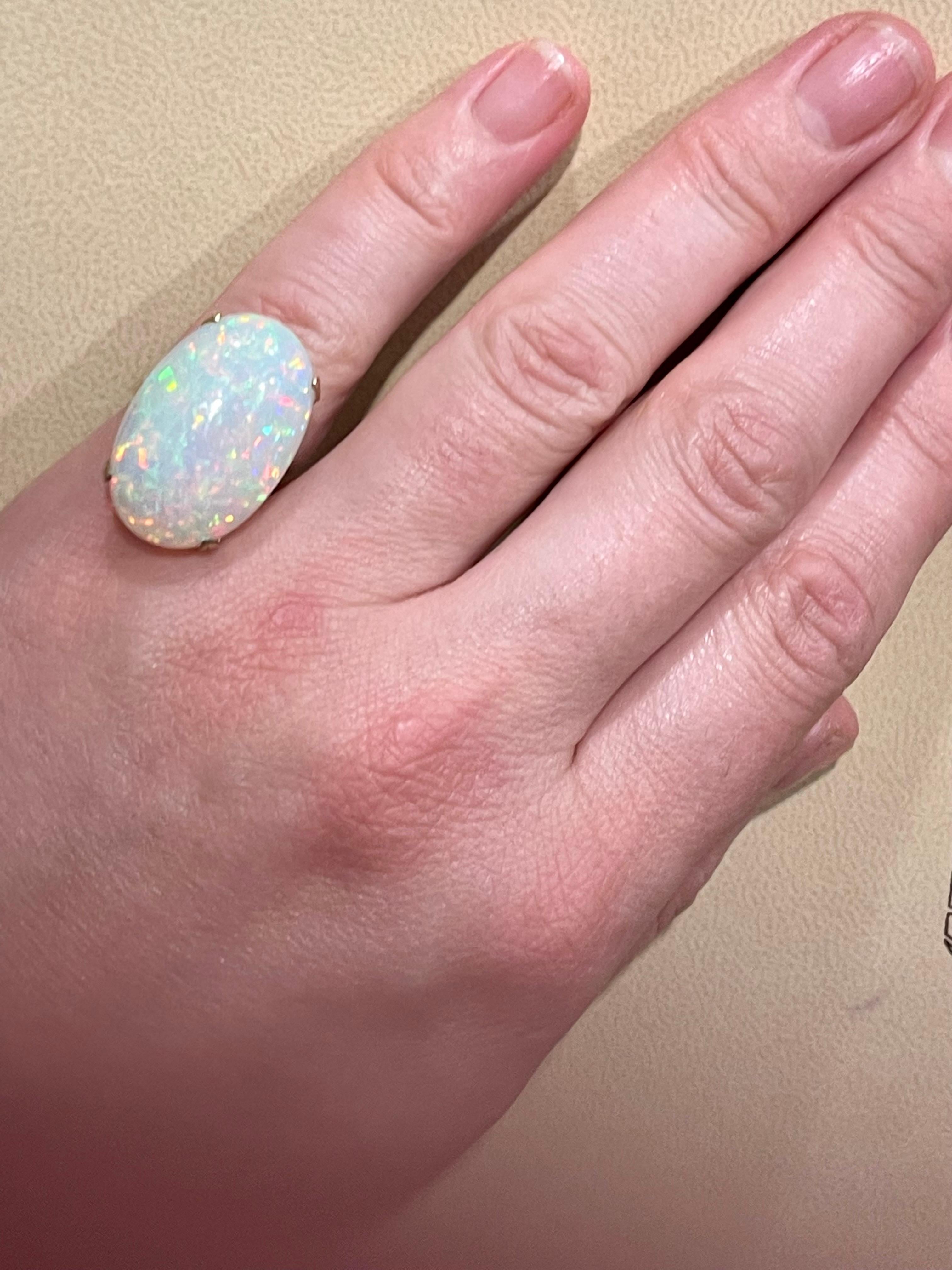14 Carat Oval Shape Ethiopian Opal Cocktail Ring 14 Karat Yellow Gold For Sale 6