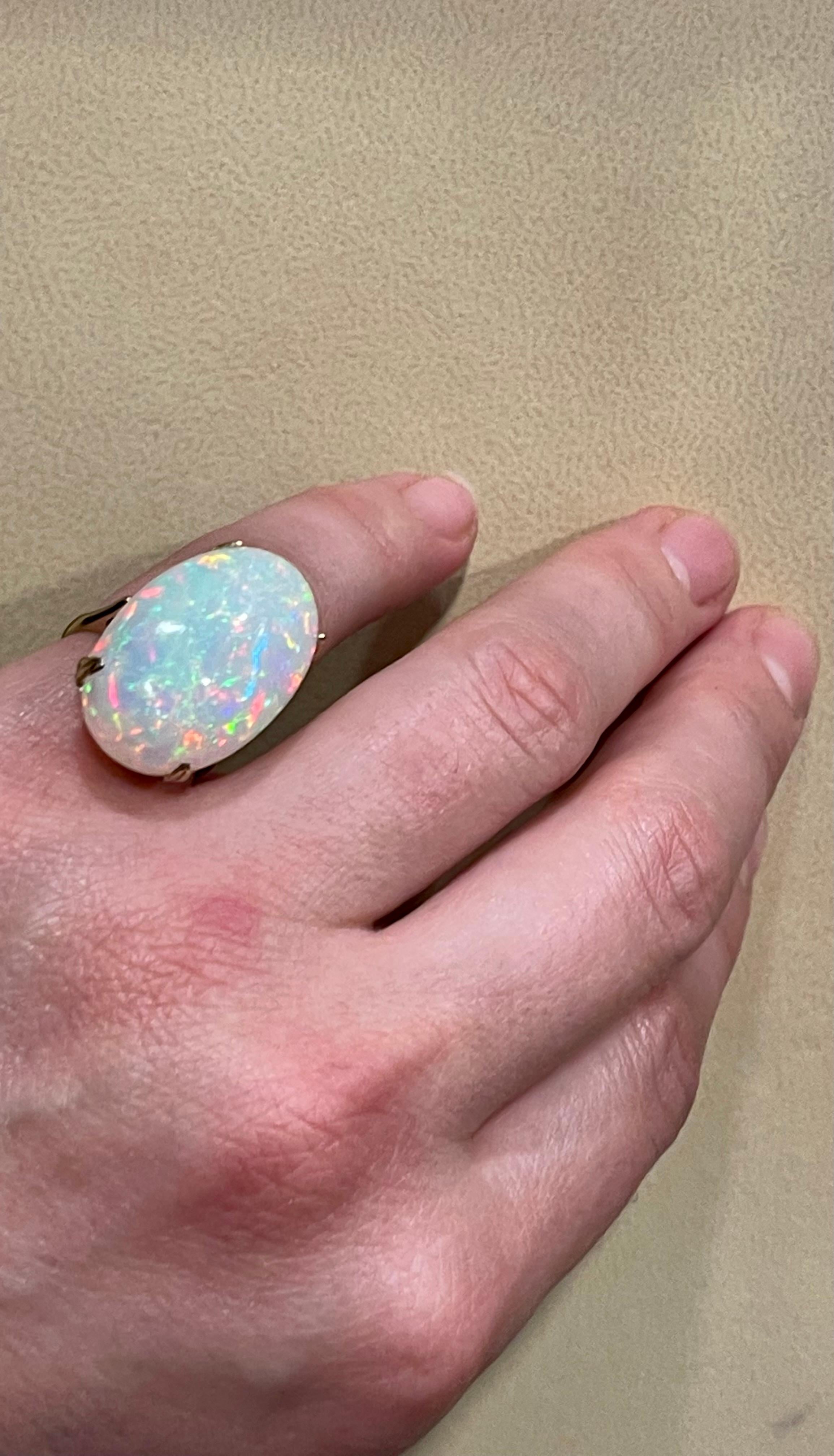 14 Carat Oval Shape Ethiopian Opal Cocktail Ring 14 Karat Yellow Gold For Sale 7