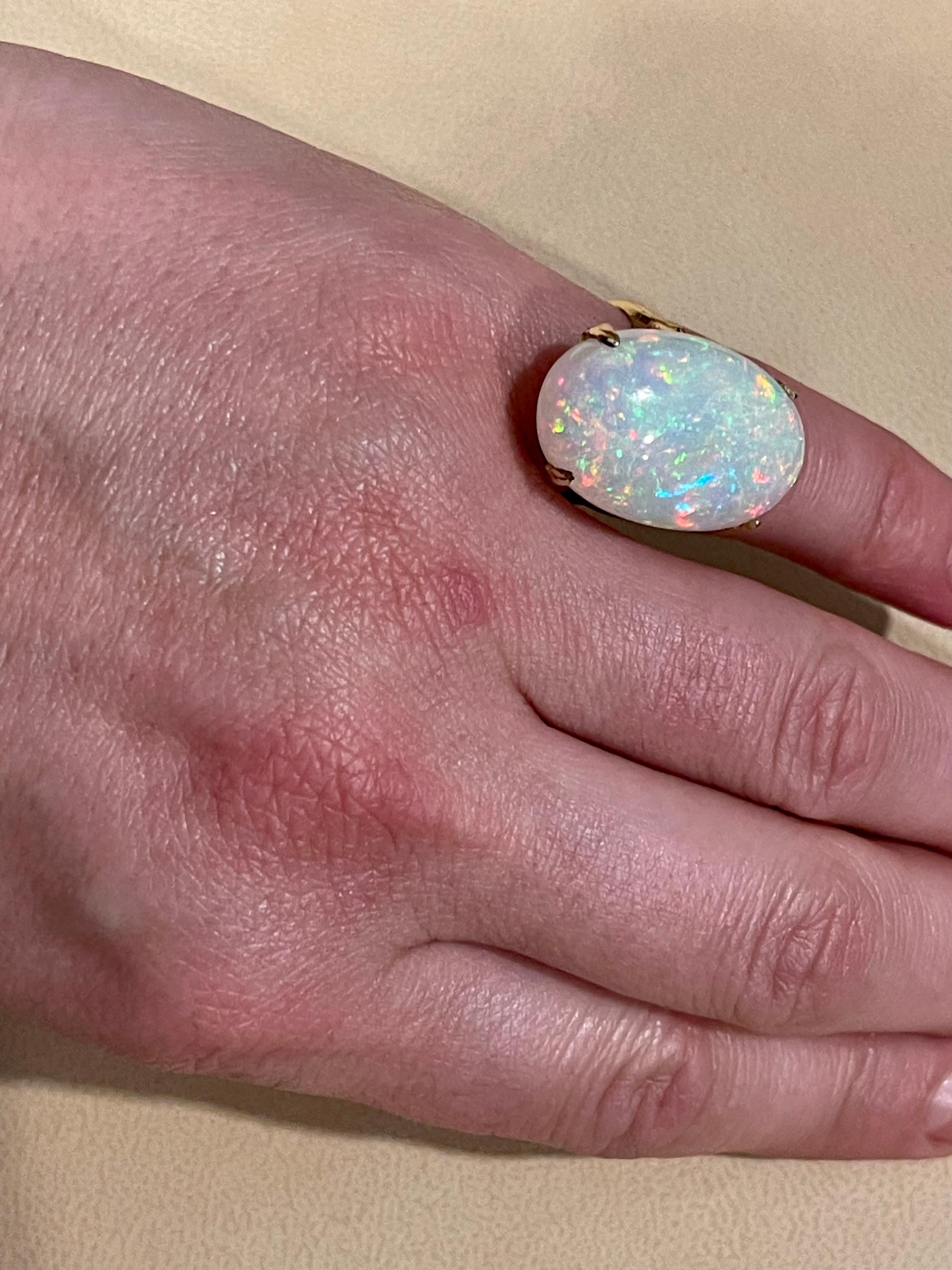 14 Carat Oval Shape Ethiopian Opal Cocktail Ring 14 Karat Yellow Gold For Sale 8