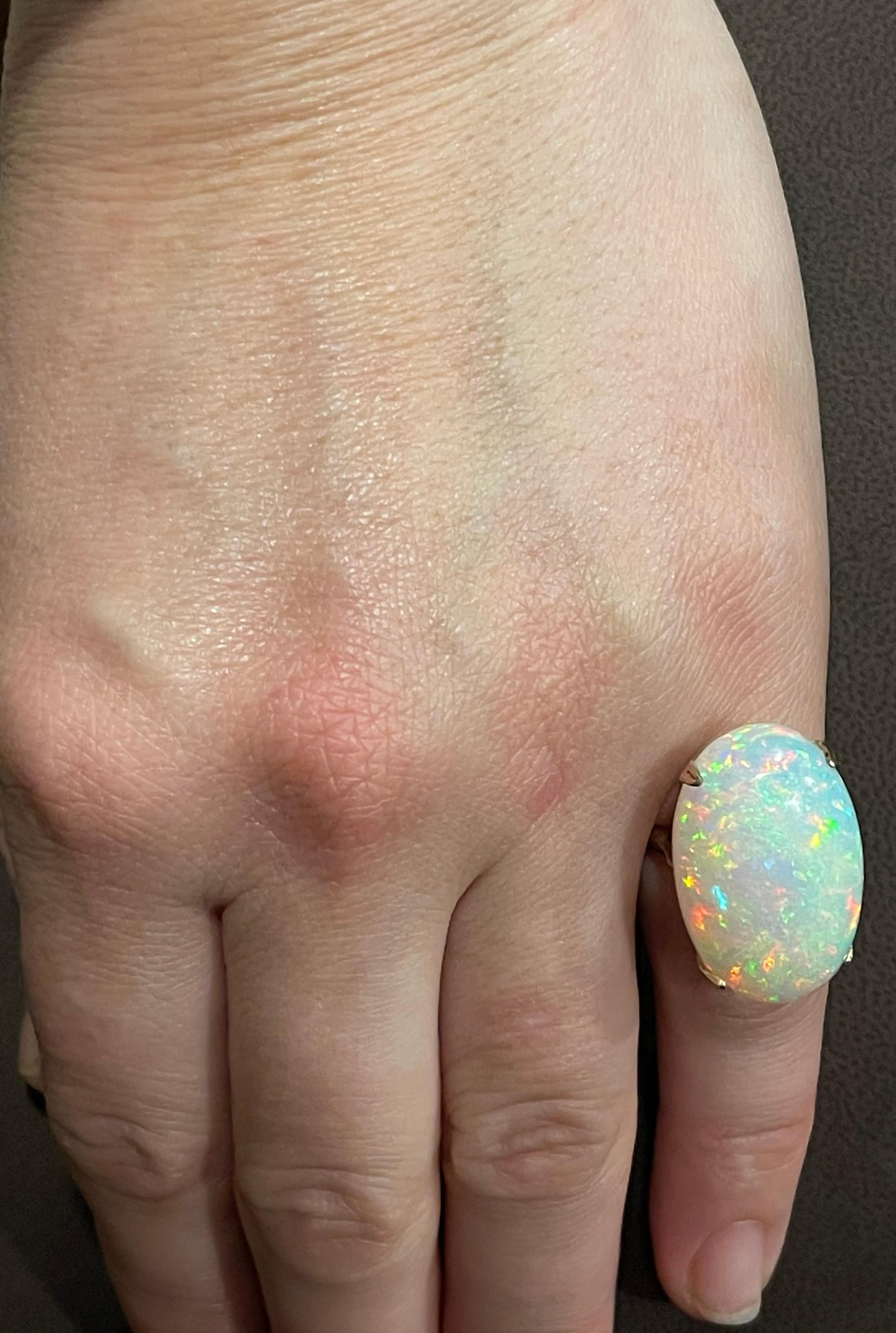 14 Carat Oval Shape Ethiopian Opal Cocktail Ring 14 Karat Yellow Gold For Sale 10