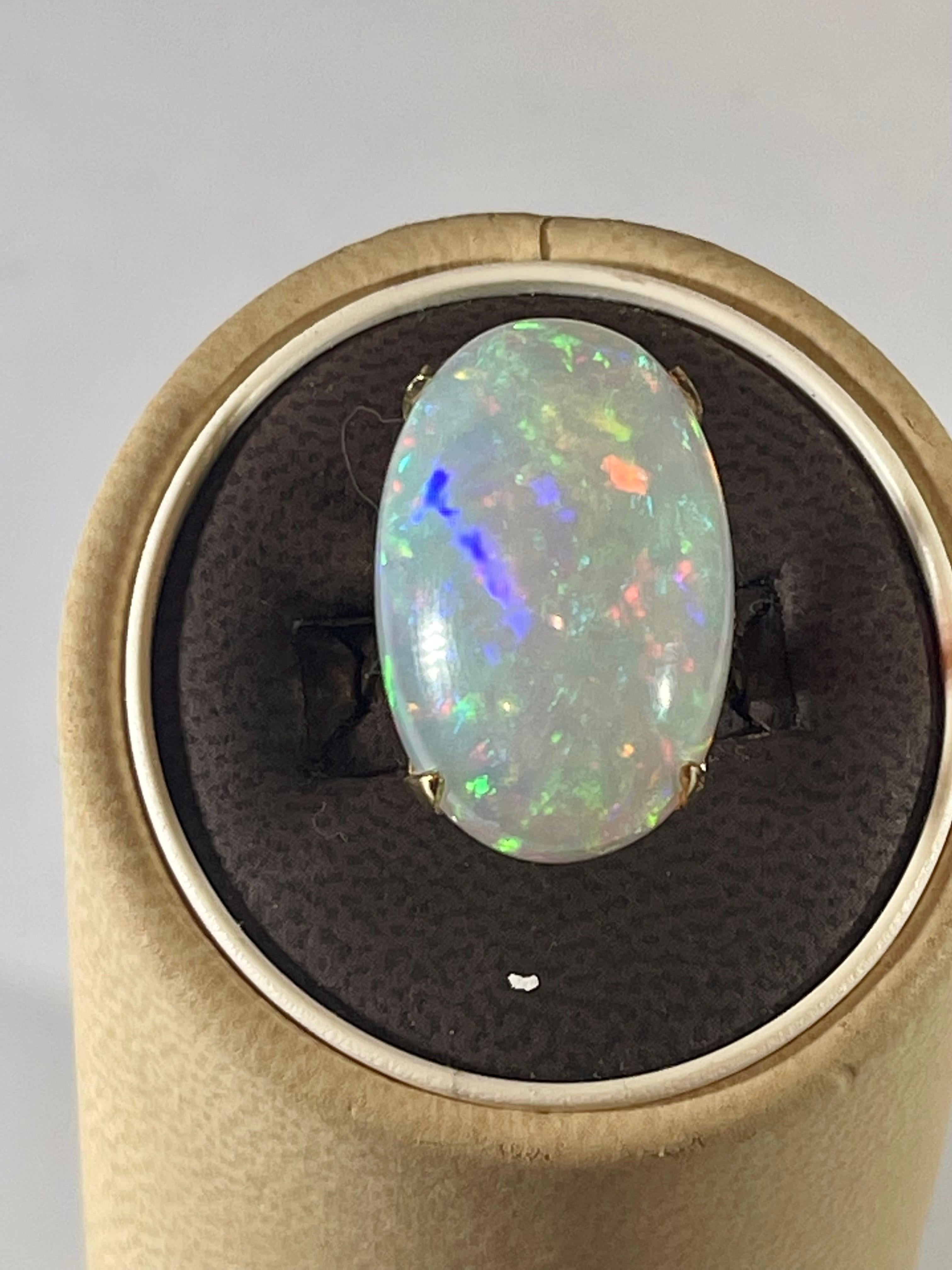 14 Carat Oval Shape Ethiopian Opal Cocktail Ring 14 Karat Yellow Gold For Sale 1