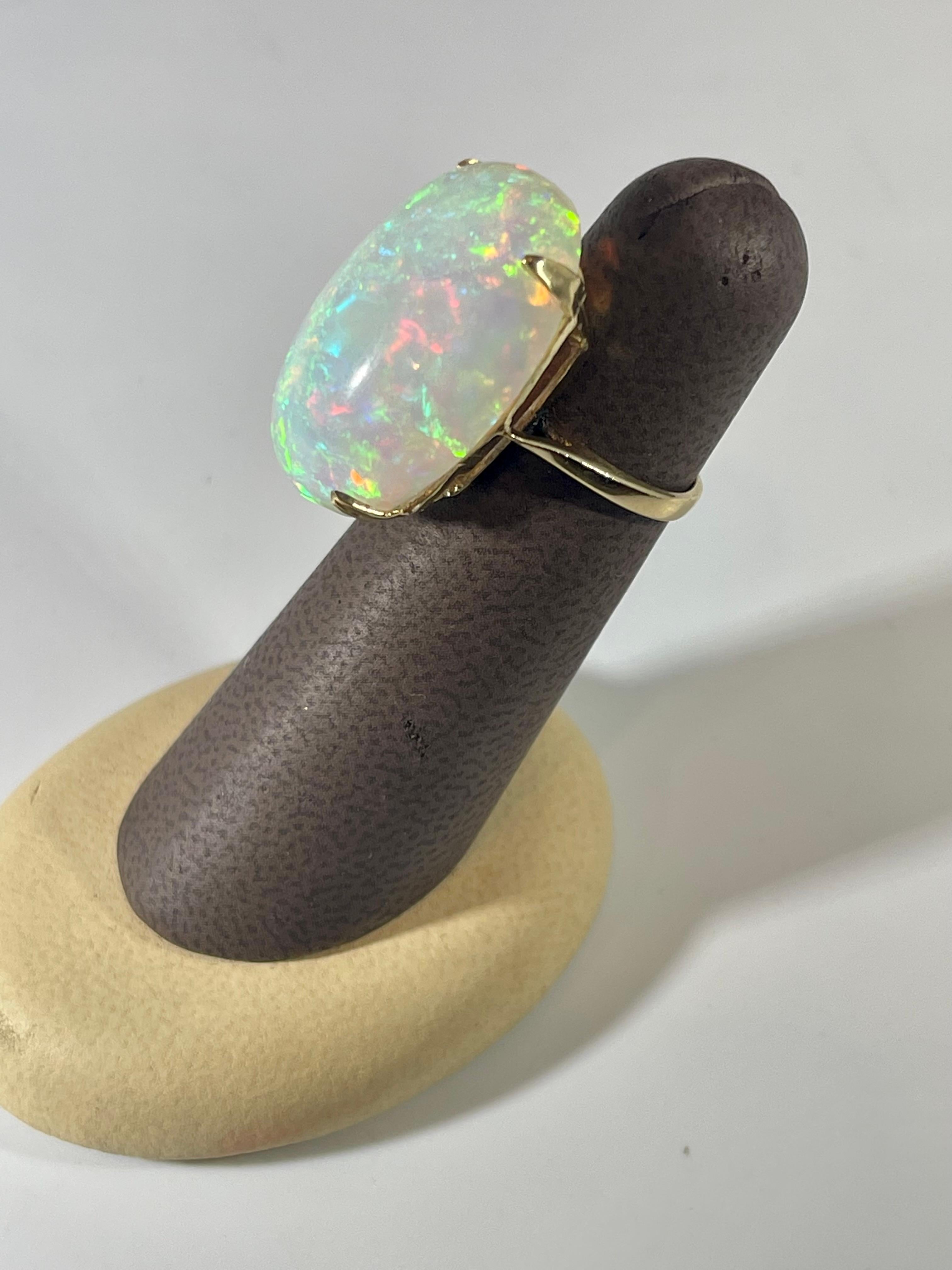 14 Carat Oval Shape Ethiopian Opal Cocktail Ring 14 Karat Yellow Gold For Sale 4