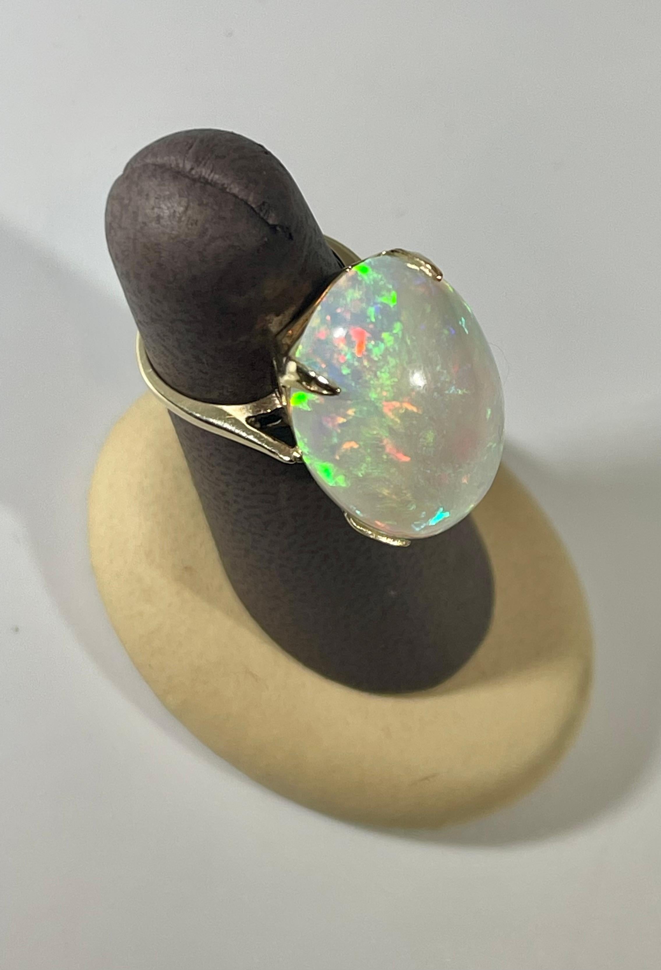 14 Carat Oval Shape Ethiopian Opal Cocktail Ring 14 Karat Yellow Gold For Sale 5
