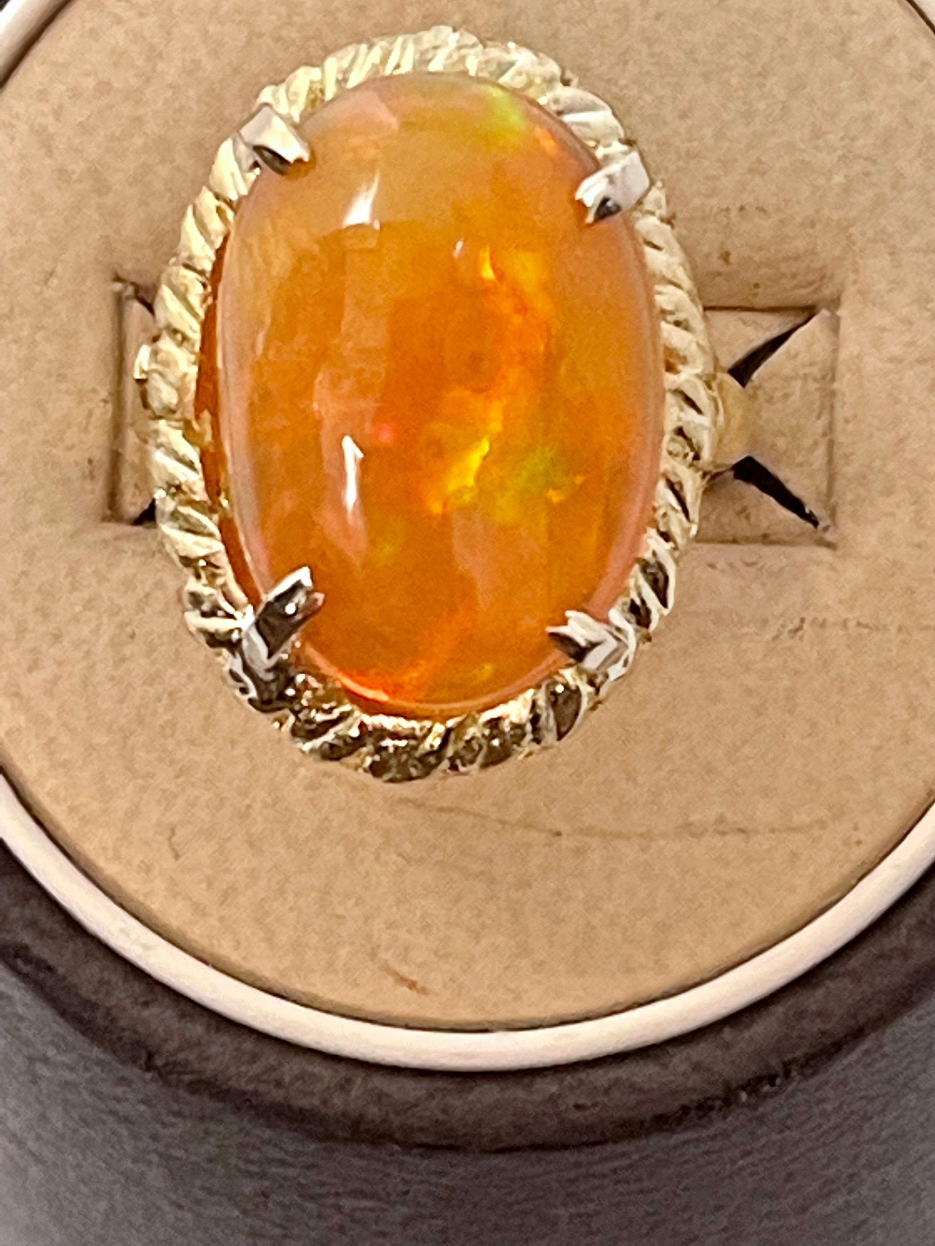 14 Carat Oval Shape Ethiopian Opal Cocktail Ring 14 Karat Yellow Gold Solid Ring For Sale 4