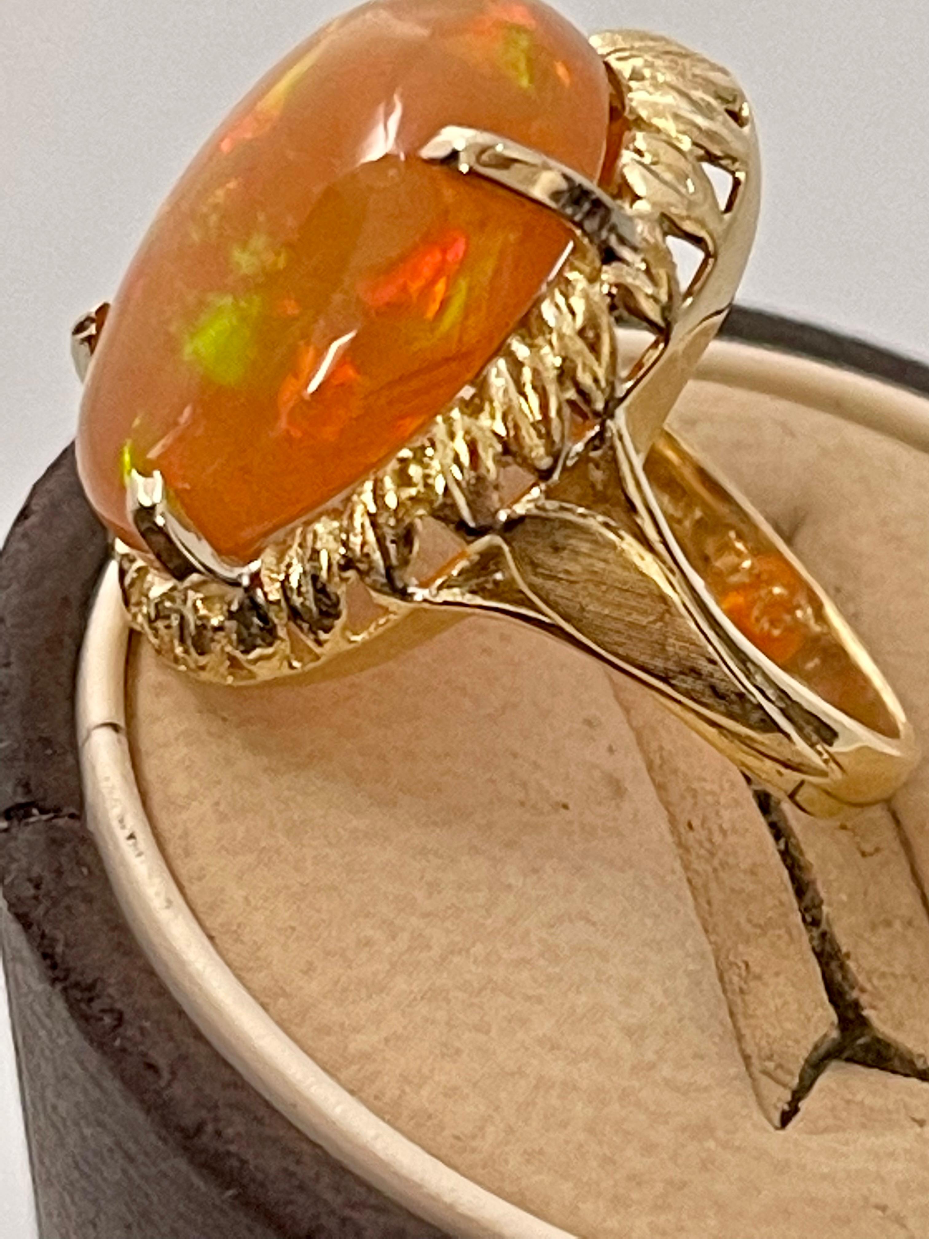 14 Carat Oval Shape Ethiopian Opal Cocktail Ring 14 Karat Yellow Gold Solid Ring For Sale 6