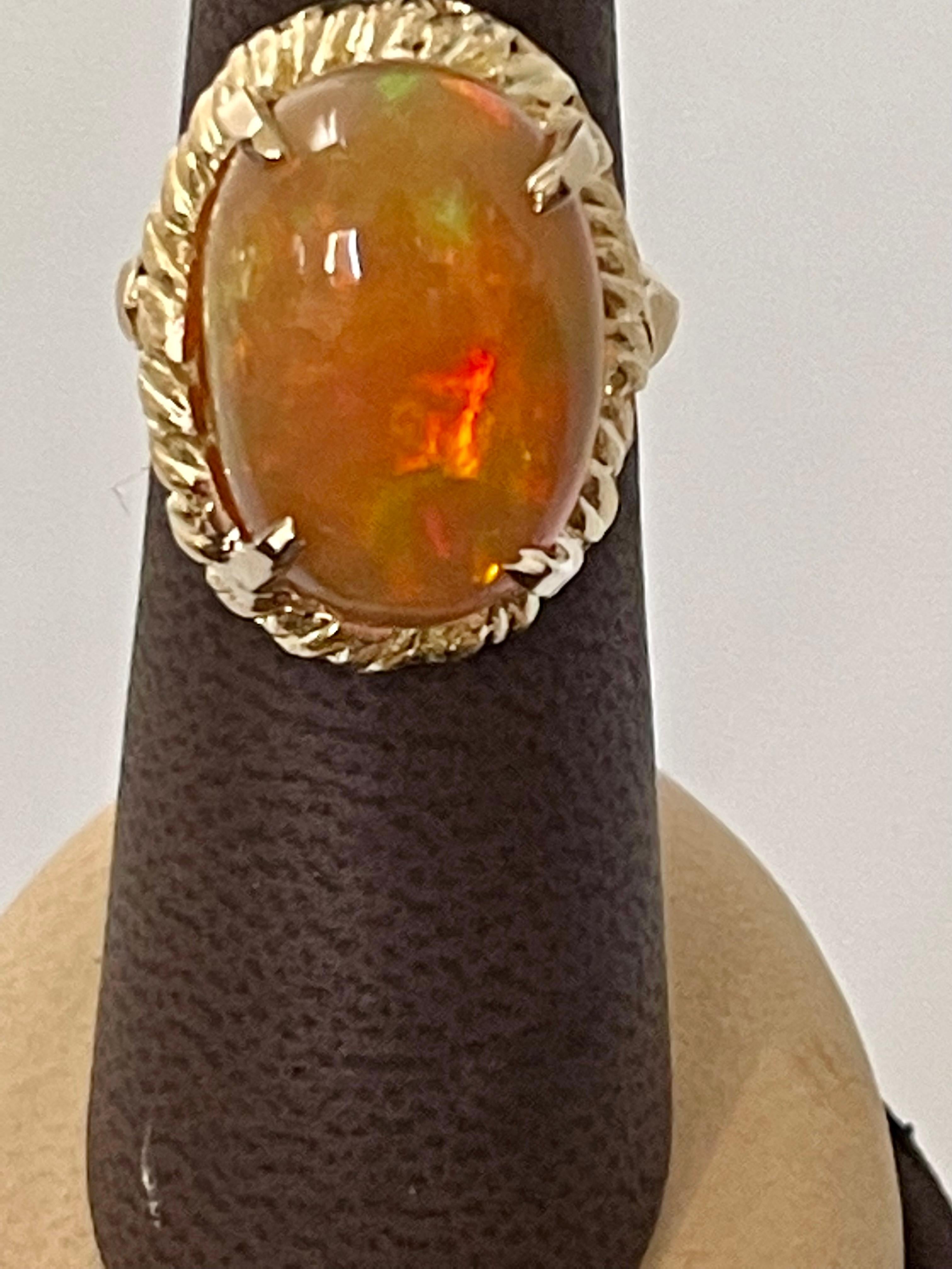 14 Carat Oval Shape Ethiopian Opal Cocktail Ring 14 Karat Yellow Gold Solid Ring For Sale 8