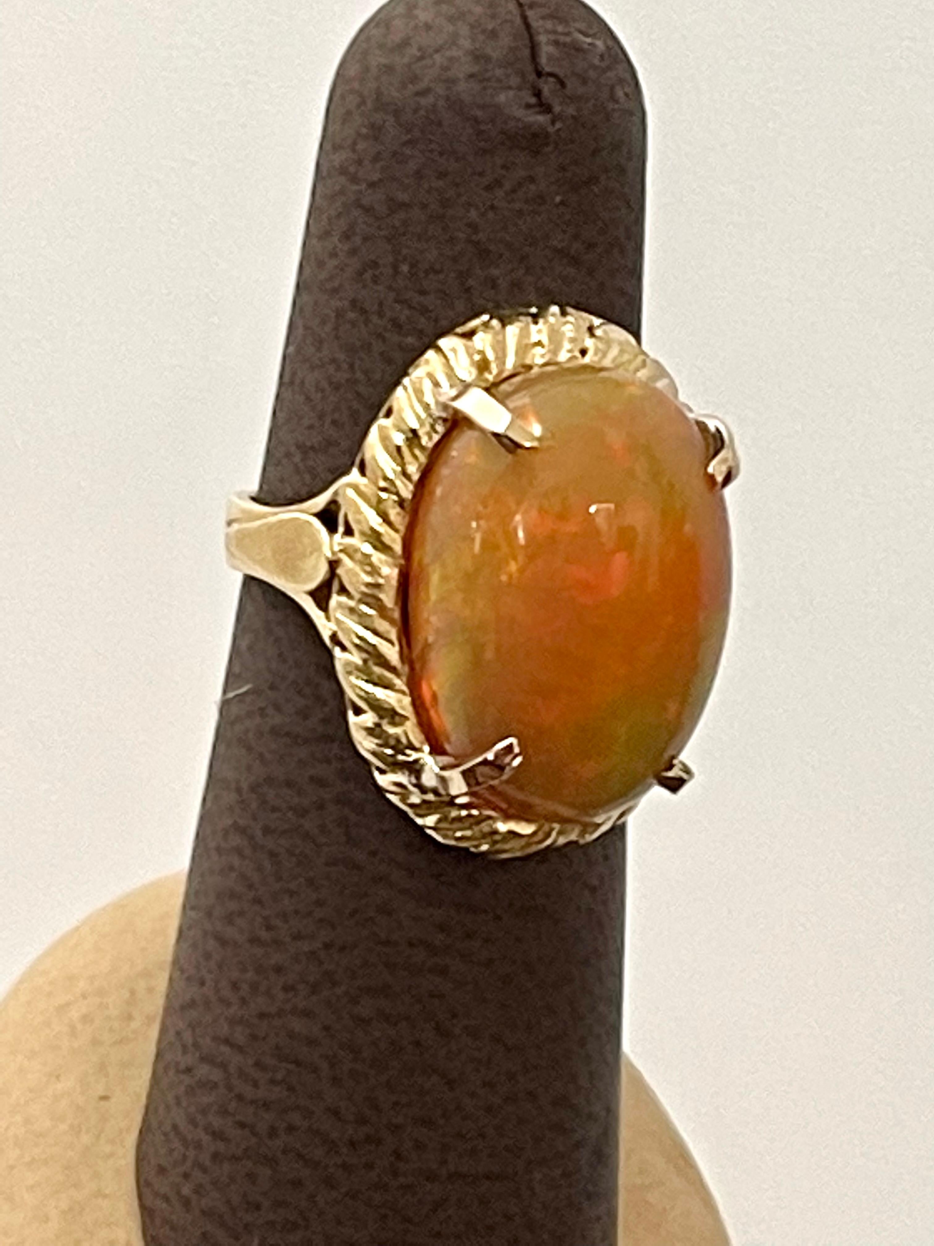 14 Carat Oval Shape Ethiopian Opal Cocktail Ring 14 Karat Yellow Gold Solid Ring For Sale 9