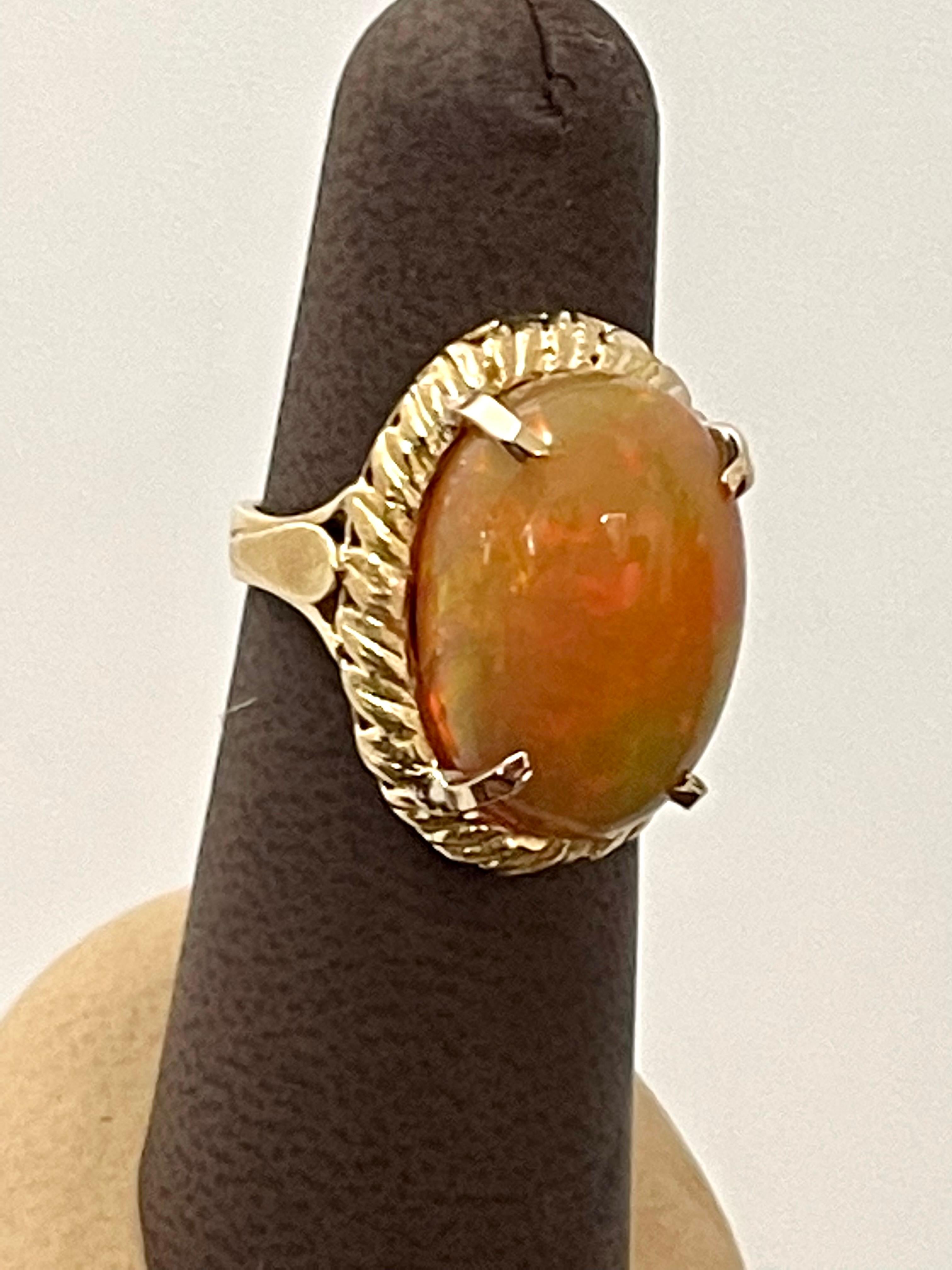 14 Carat Oval Shape Ethiopian Opal Cocktail Ring 14 Karat Yellow Gold Solid Ring For Sale 8