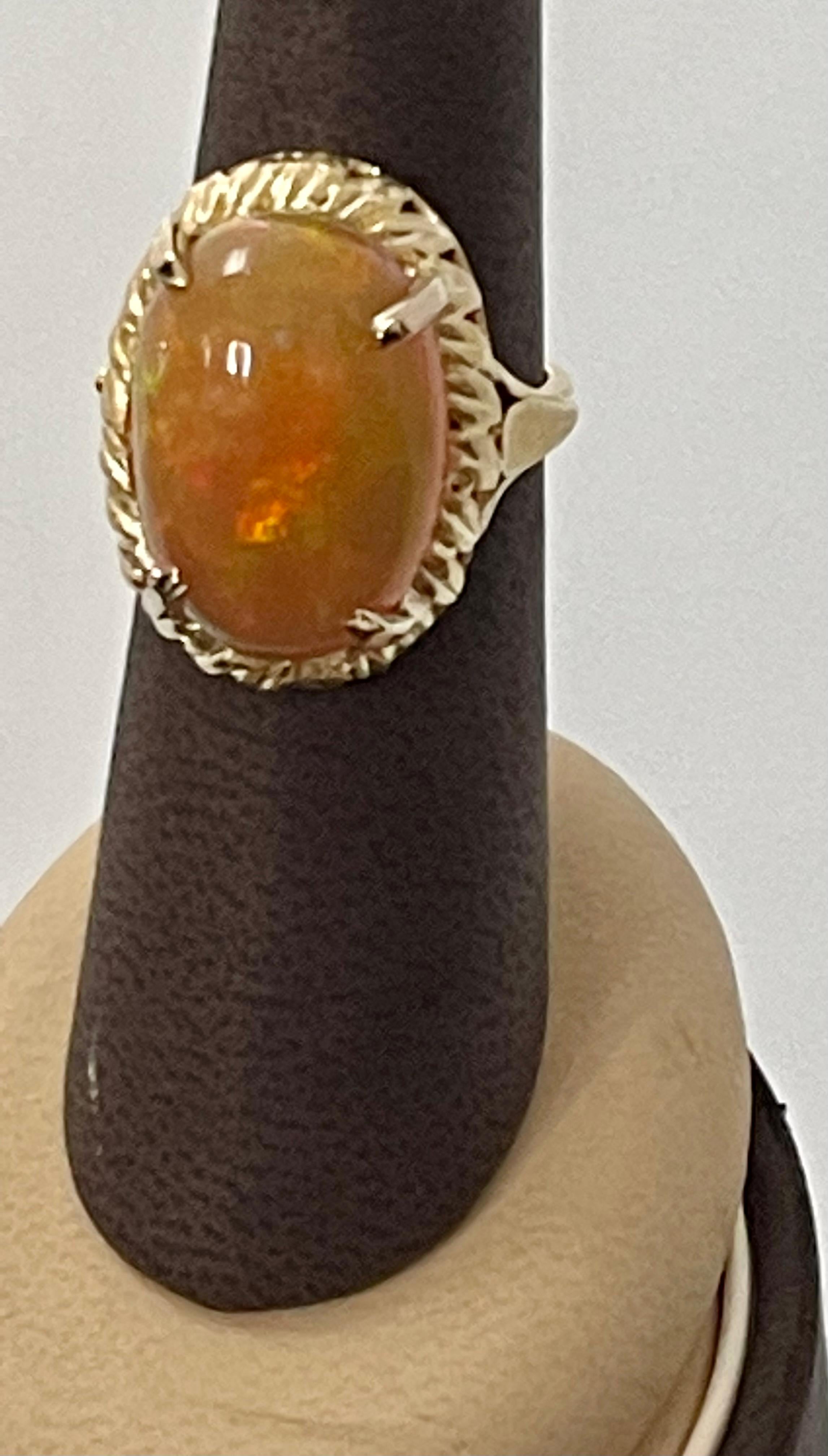 14 Carat Oval Shape Ethiopian Opal Cocktail Ring 14 Karat Yellow Gold Solid Ring For Sale 9