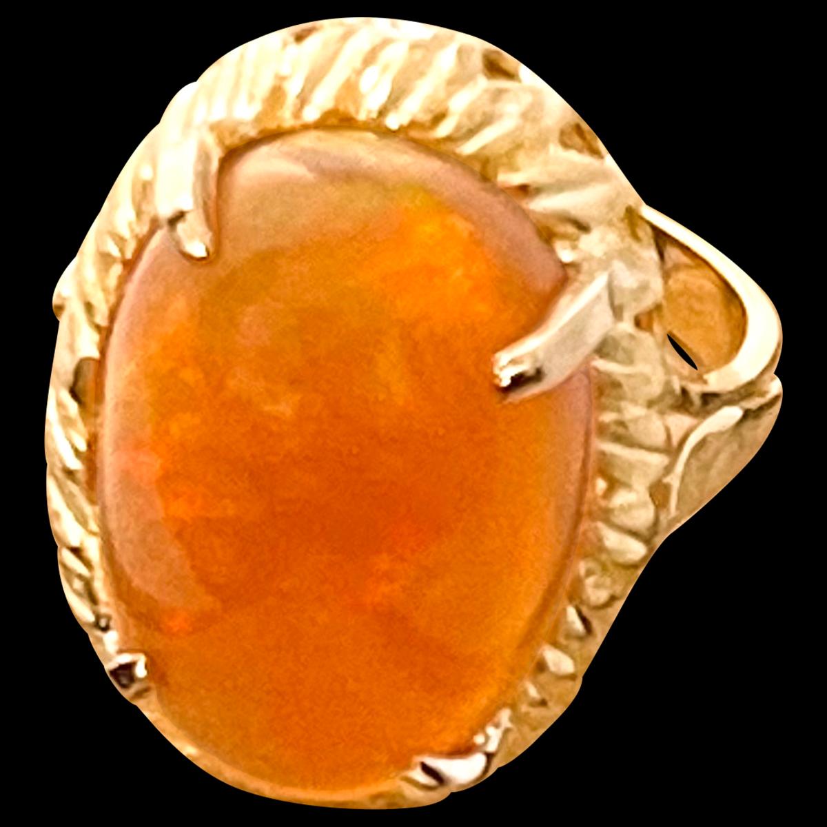 14 Carat Oval Shape Ethiopian Opal Cocktail Ring 14 Karat Yellow Gold Solid Ring For Sale 11
