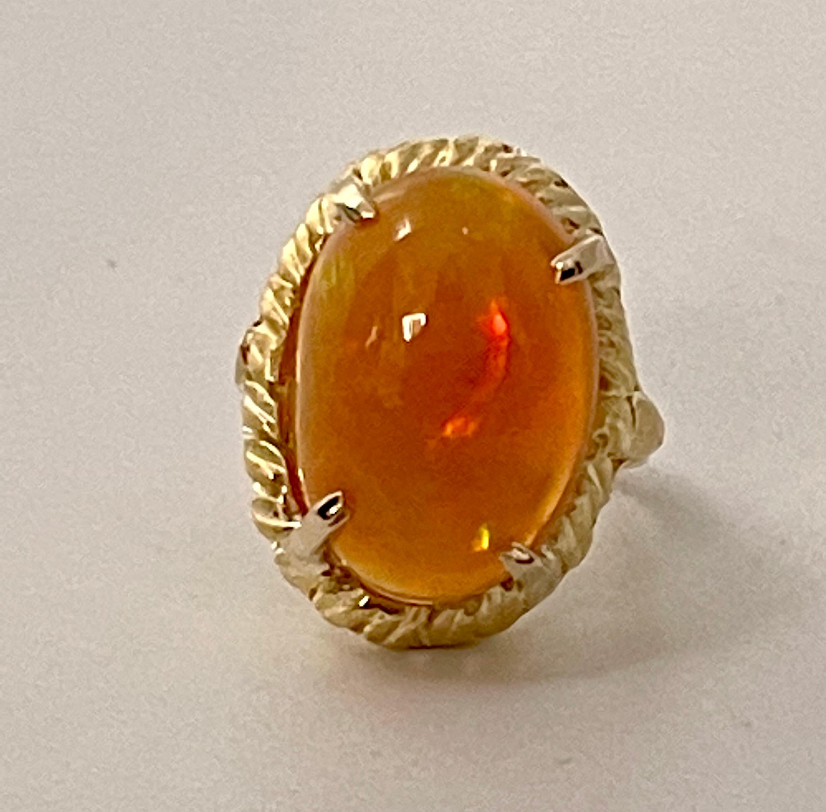 14 Carat Oval Shape Ethiopian Opal Cocktail Ring 14 Karat Yellow Gold Solid Ring For Sale 3
