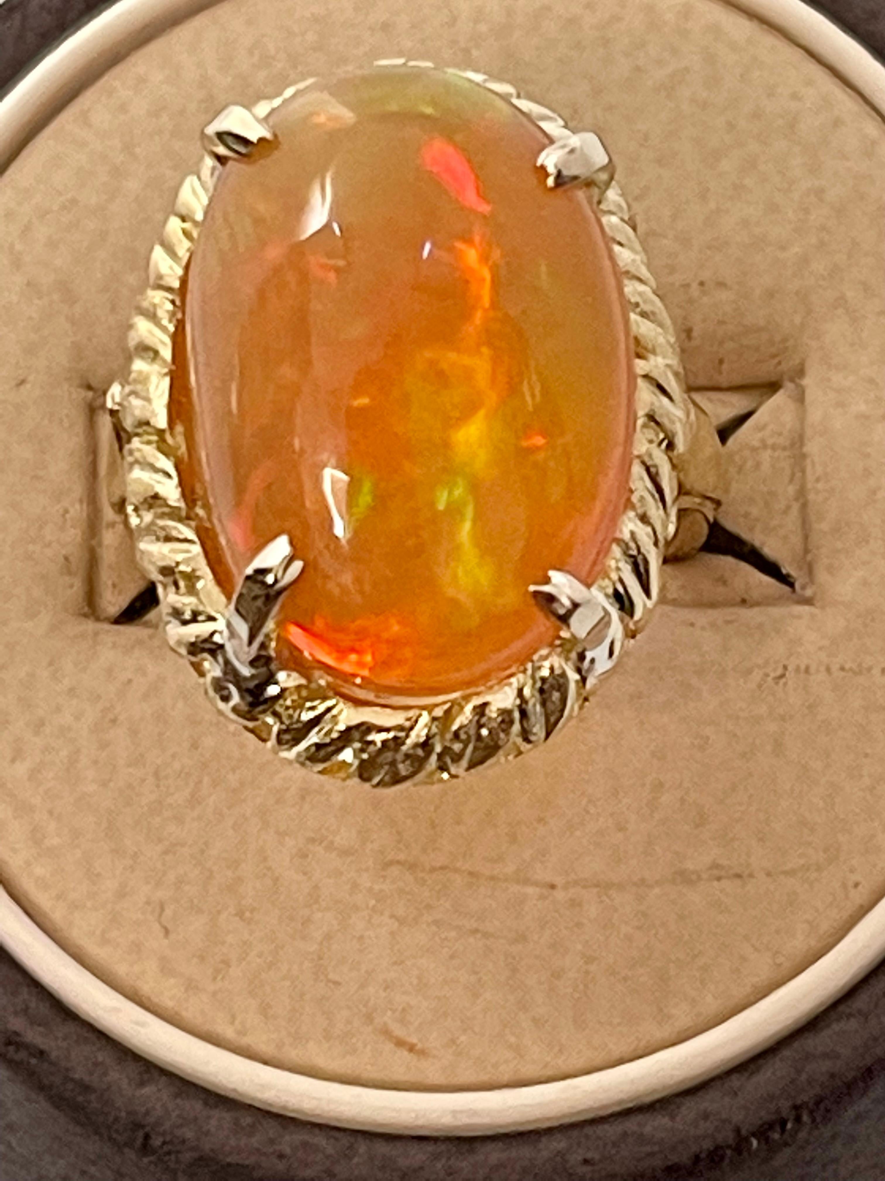 14 Carat Oval Shape Ethiopian Opal Cocktail Ring 14 Karat Yellow Gold Solid Ring For Sale 3