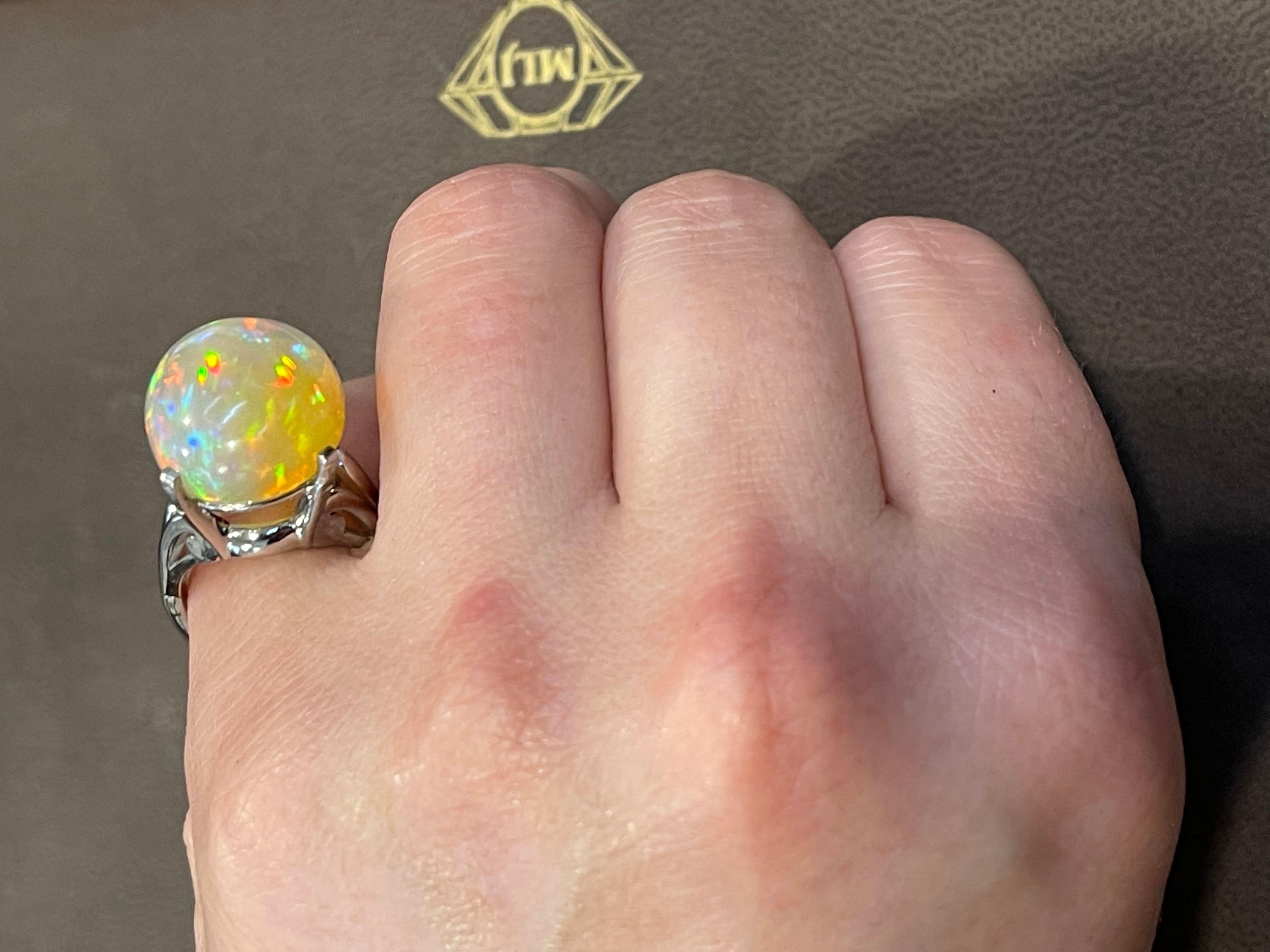 14 Carat Oval Shape Ethiopian Opal Cocktail Ring in Platinum For Sale 10