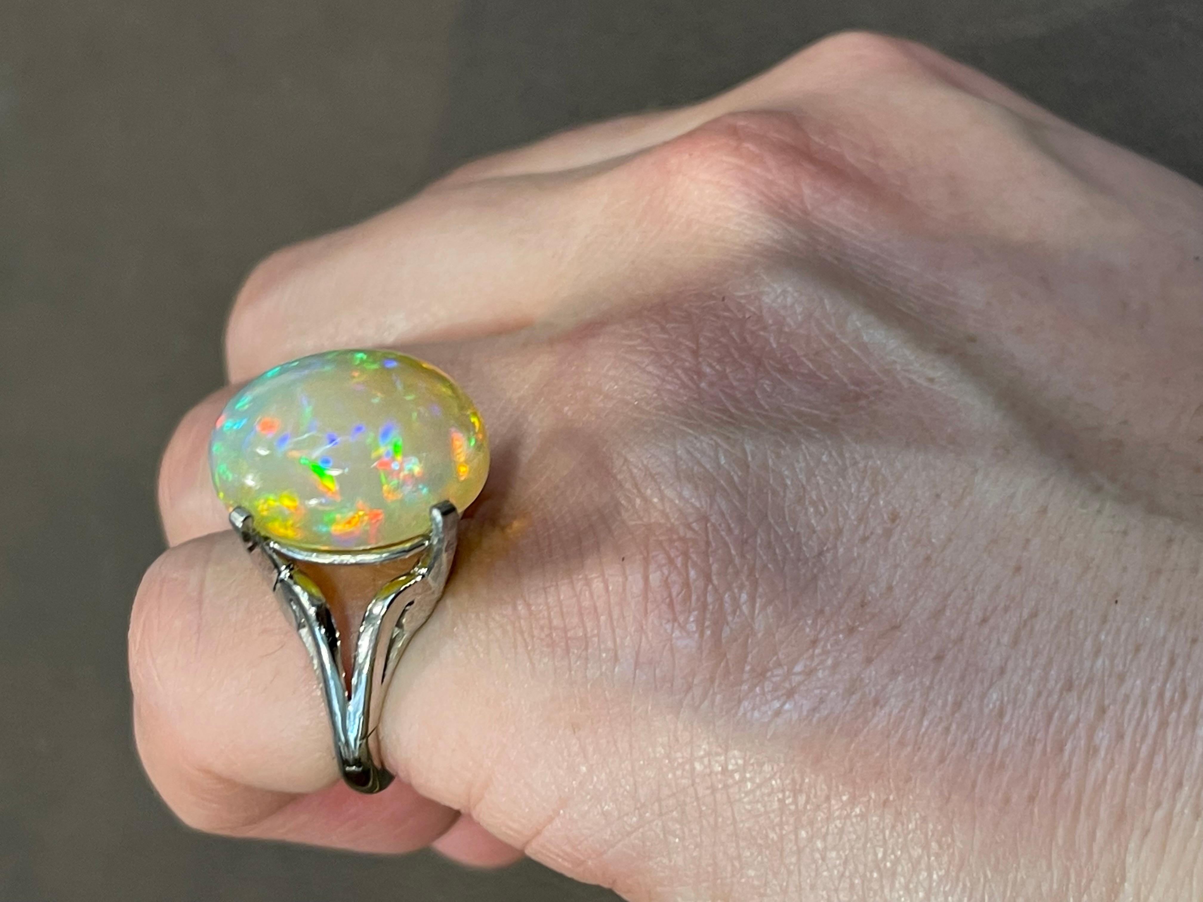 14 Carat Oval Shape Ethiopian Opal Cocktail Ring in Platinum For Sale 11