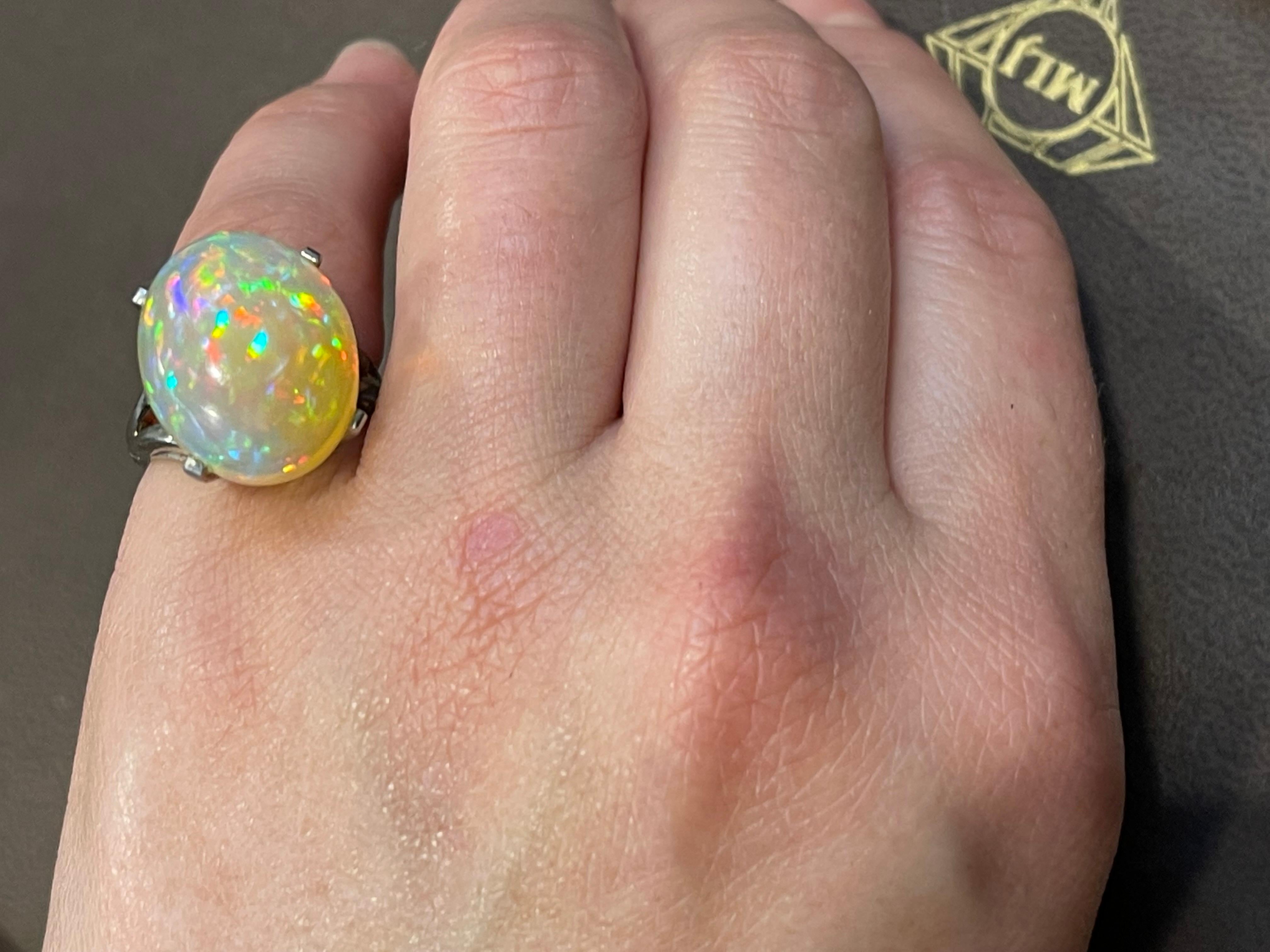 14 Carat Oval Shape Ethiopian Opal Cocktail Ring in Platinum For Sale 12