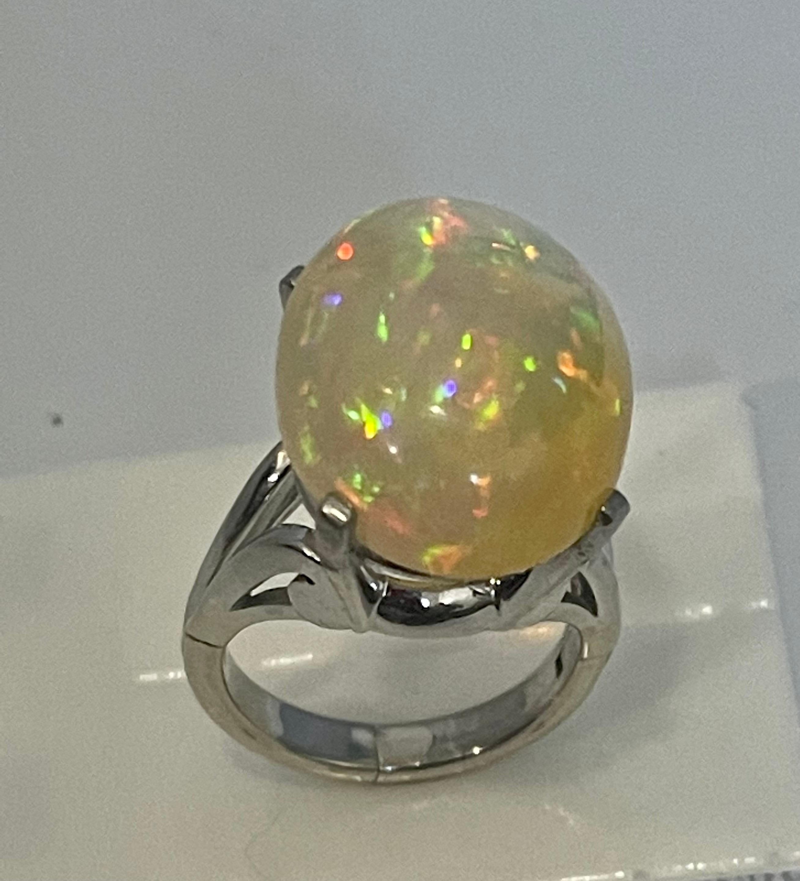 14 Carat Oval Shape Ethiopian Opal Cocktail Ring in Platinum For Sale 6