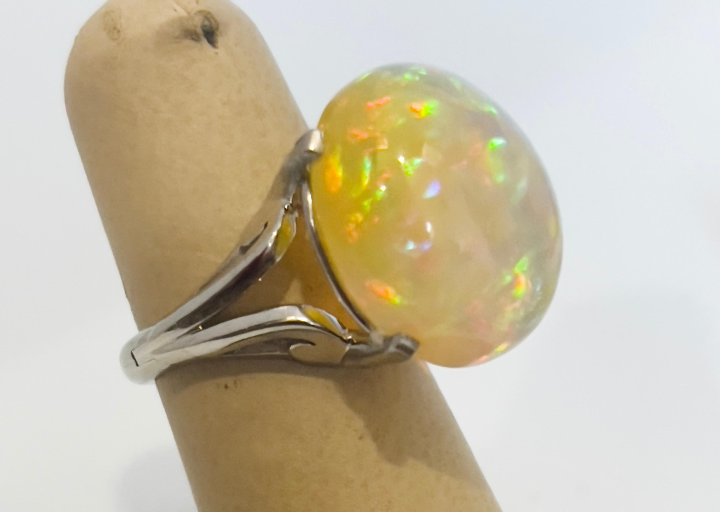 14 Carat Oval Shape Ethiopian Opal Cocktail Ring in Platinum For Sale 8