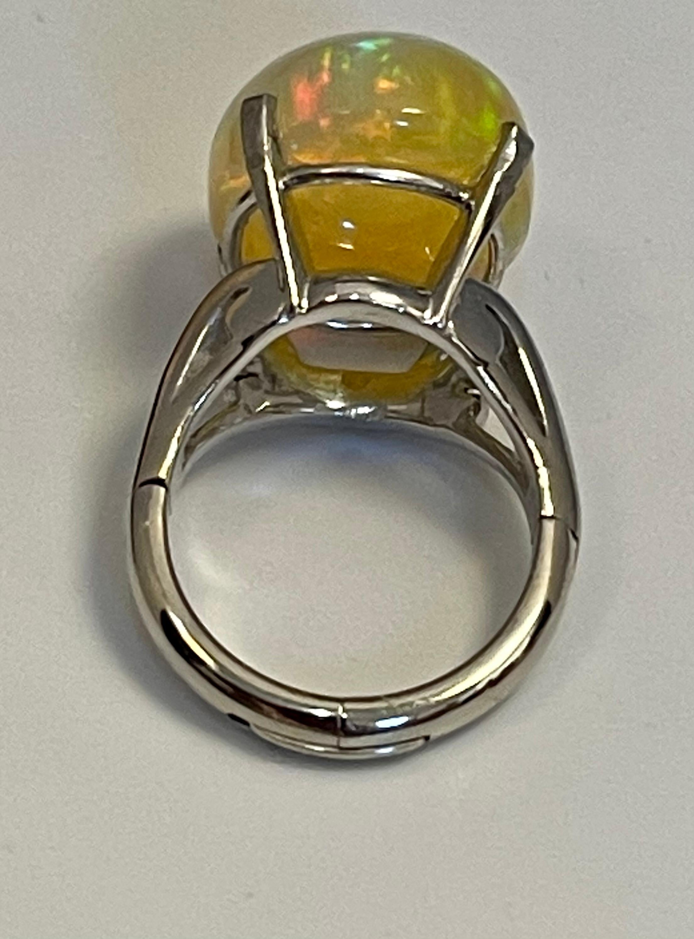14 Carat Oval Shape Ethiopian Opal Cocktail Ring in Platinum For Sale 1