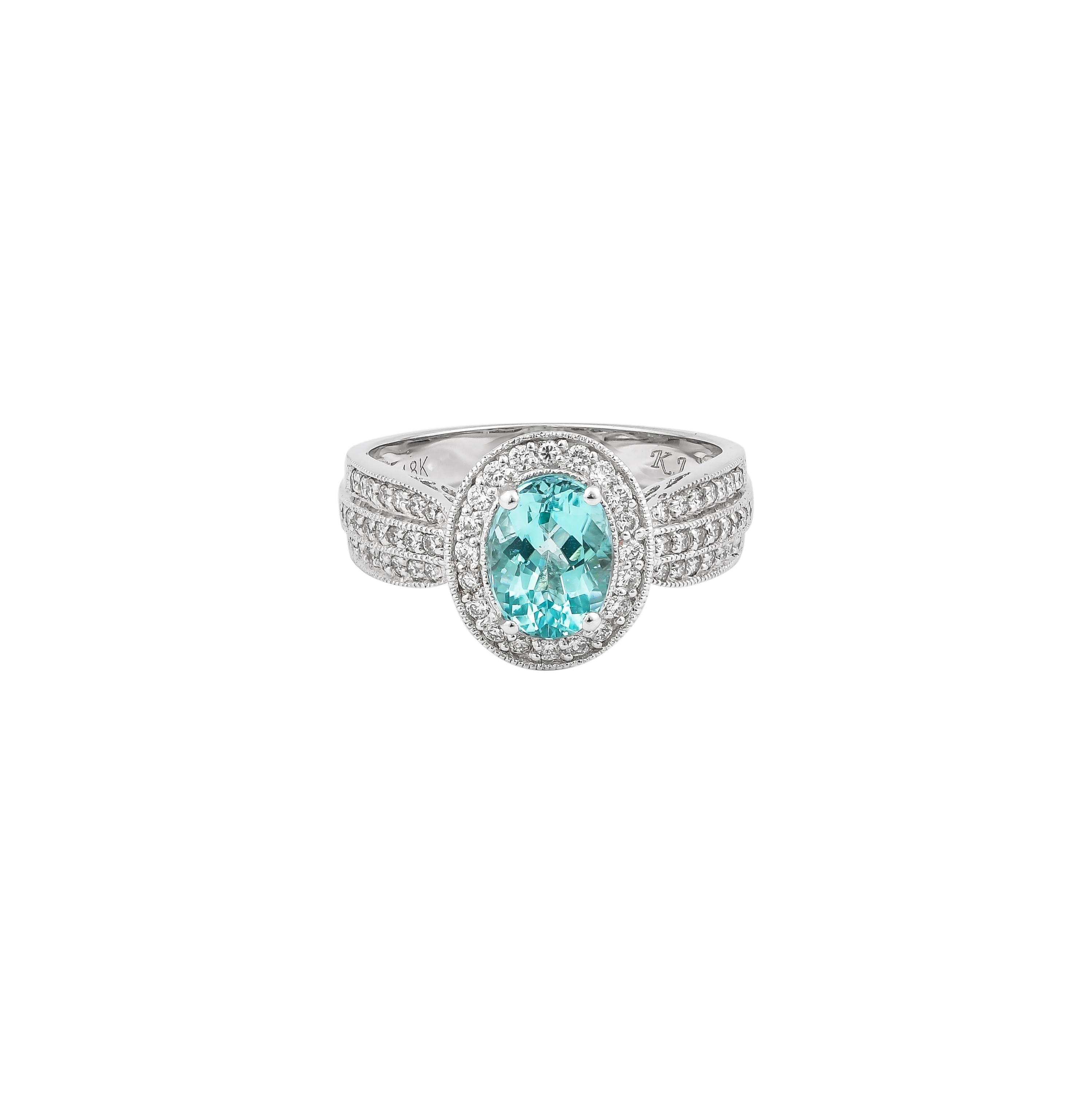 1.4 Carat Paraiba and White Diamond Ring in 18 Karat White Gold In New Condition For Sale In Hong Kong, HK