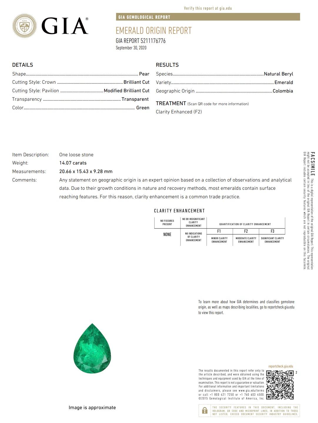 14 Carat Pear Shape Colombian Emerald Cocktail Ring GIA Certified In Good Condition In Santa Barbara, CA