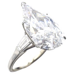 14 Carat Pear Statement Type IIa Brilliant White / D color FL/IF Diamond Ring