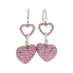 Elizabeth Taylor Boucles d'oreilles en goutte en forme de cœur en saphir rose et diamants