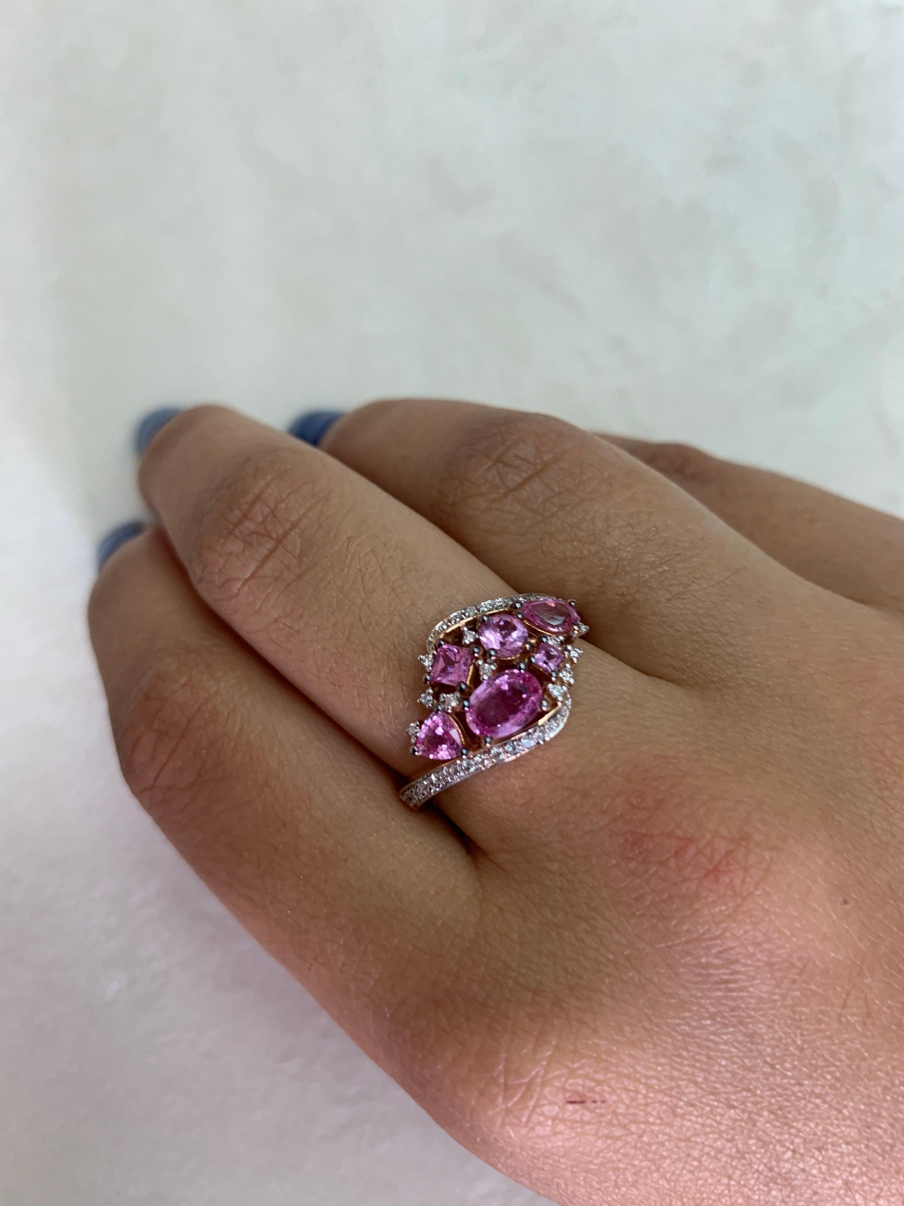 Mixed Cut 1.4 Carat Pink Sapphire Ring with Diamond in 18 Karat Rose Gold For Sale