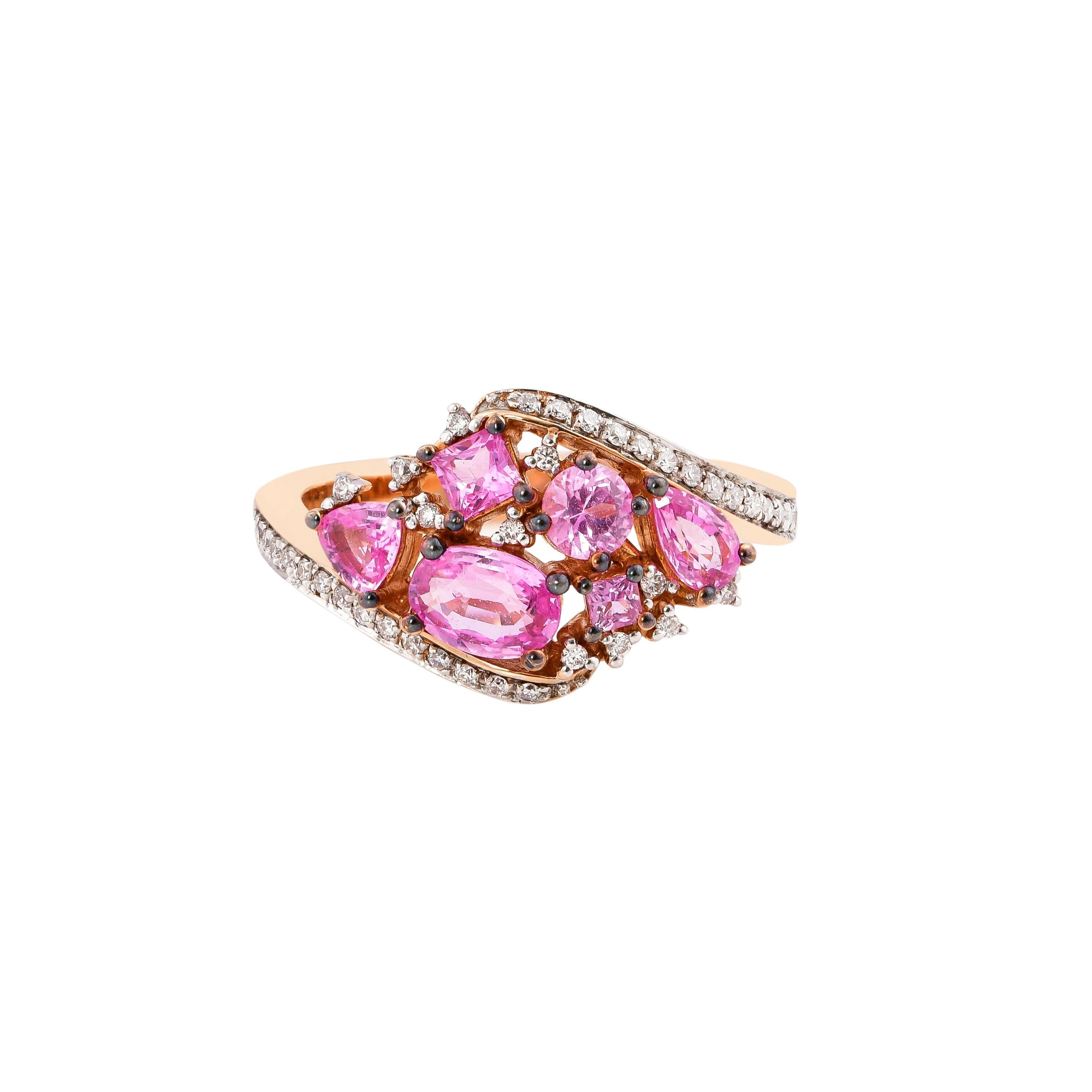 Sunita Nahata Pink Sapphire 1.40ct. Fancy Ring in 18Karat Rose Gold with Diamond In New Condition For Sale In Hong Kong, HK