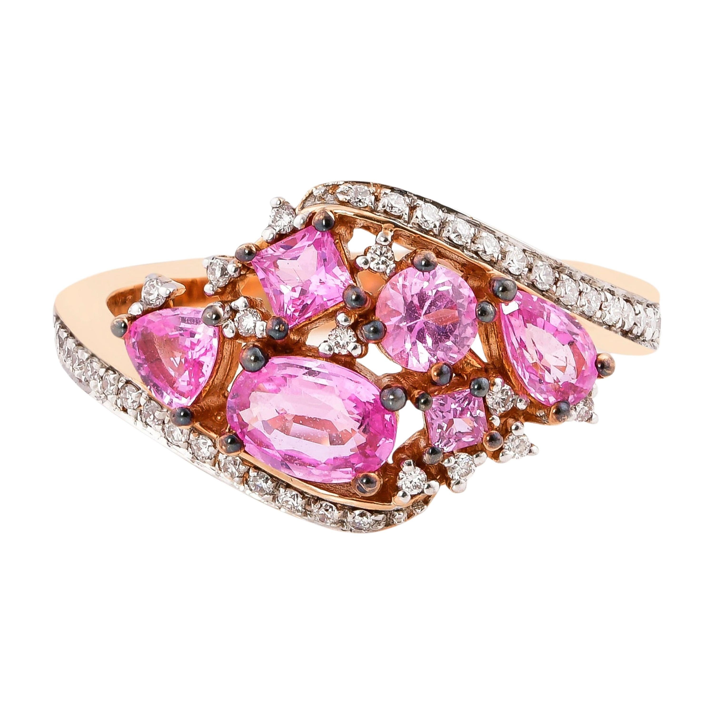 1,4 Karat rosa Saphir-Ring mit Diamant in 18 Karat Roségold