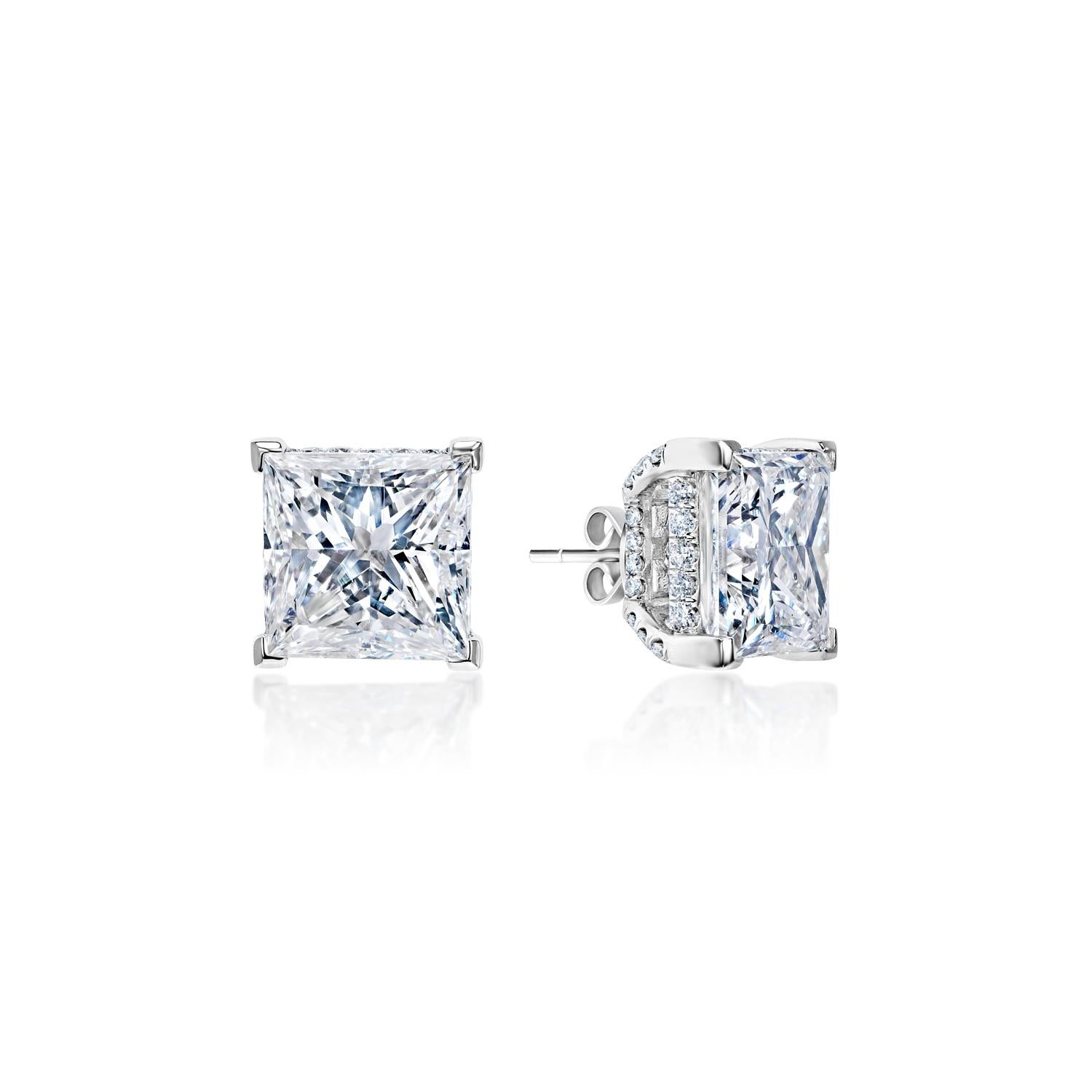 14 Carat Princess Cut Diamond Stud Earrings Certified G - F VS2 In New Condition For Sale In New York, NY