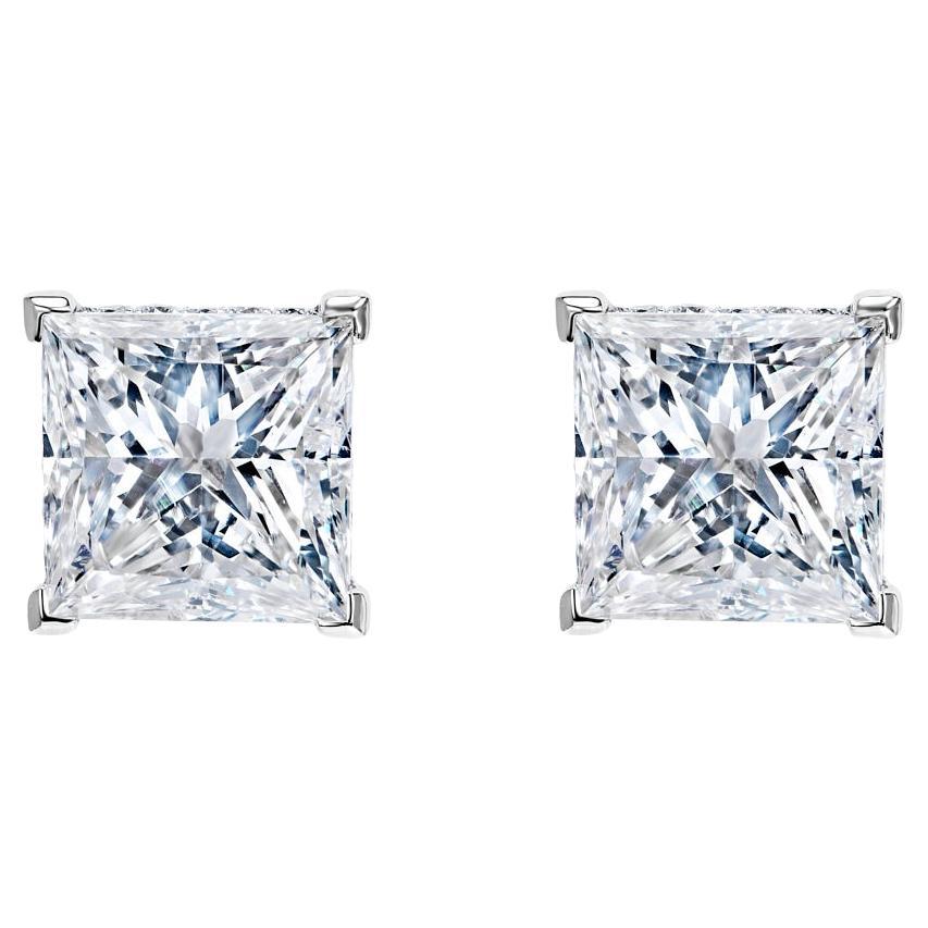 14 Carat Princess Cut Diamond Stud Earrings Certified G - F VS2 For Sale