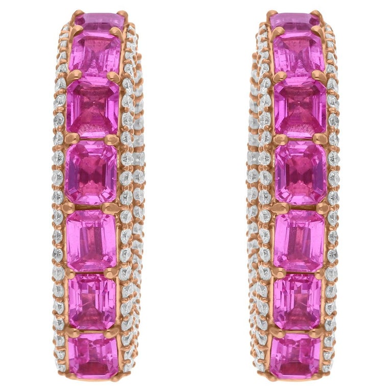 Orecchini A Cerchio Huggie In Oro Rosa 14k Con Zaffiri Rosa Naturali – DazzlingRock Collection – Piccoli E Brillanti