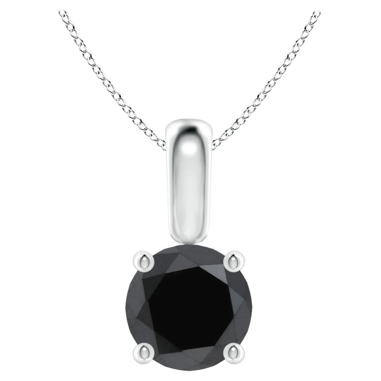 Collar Colgante Solitario de Diamante Negro Redondo de 1,4 Quilates en Oro Blanco de 14 K