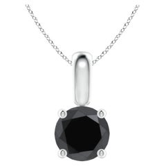1.4 Carat Round Black Diamond Solitaire Pendant Necklace in 14K White Gold