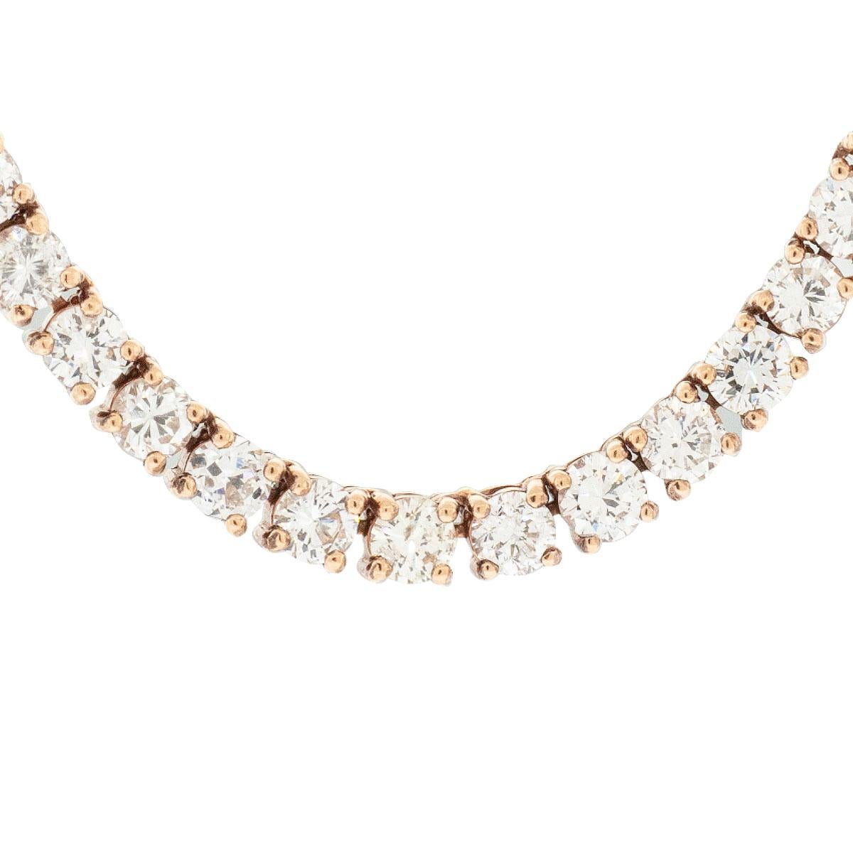 14k Rose Gold 14ctw Round Diamond Tennis 22 inch Necklace

When it comes to timeless sophistication and pure opulence, few pieces of jewelry can match the allure of a diamond tennis necklace. And when that necklace is crafted from the warm blush of