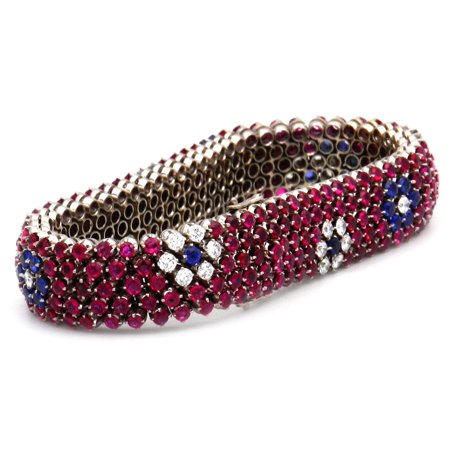 14 Carat Ruby Sapphire and Diamond Bracelet in 18K White Gold In Good Condition For Sale In Goettingen, DE