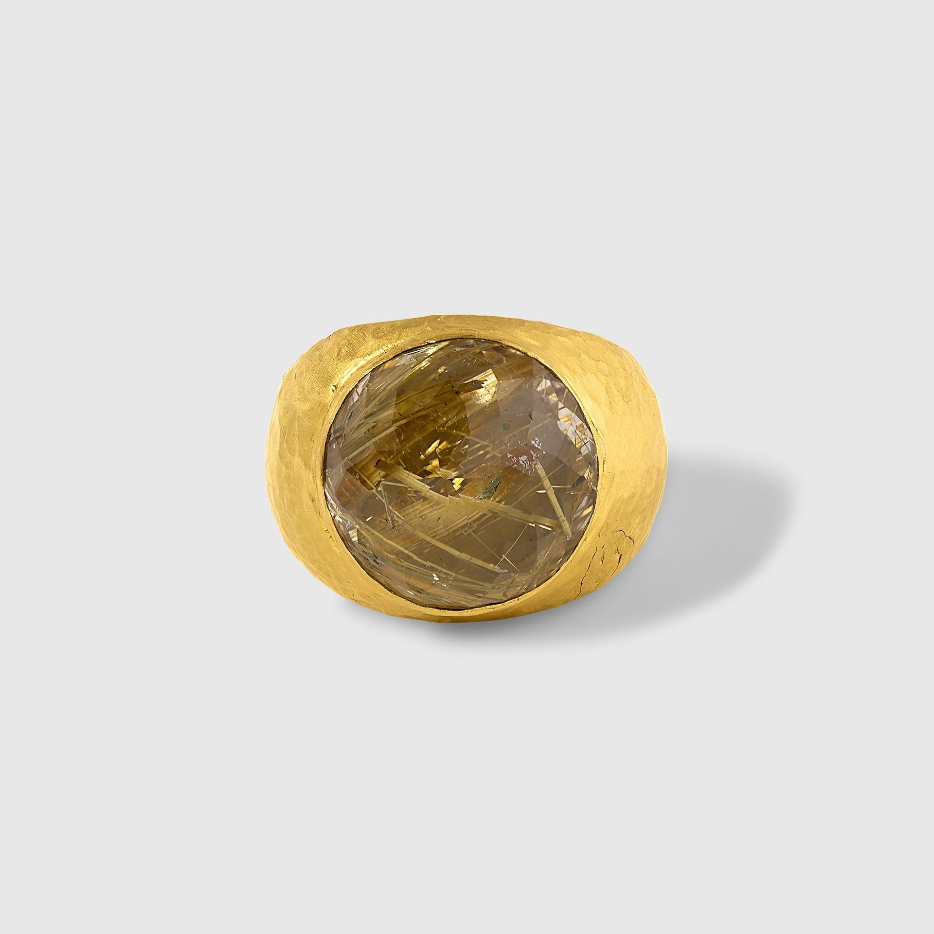 14 Carat Rutilated Quartz, Statement Cocktail Ring Faceted Pointed Golden Quartz In New Condition For Sale In Bozeman, MT