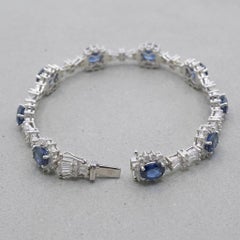 14 Carat Sapphire and Diamond Link Bracelet in 18k White Gold