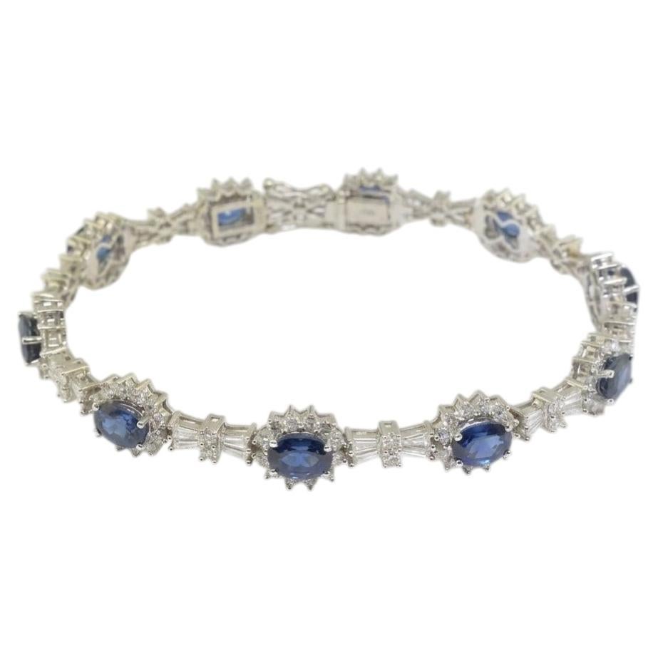 Pulsera de eslabones con zafiros y diamantes de 14 quilates en oro blanco de 18k en venta
