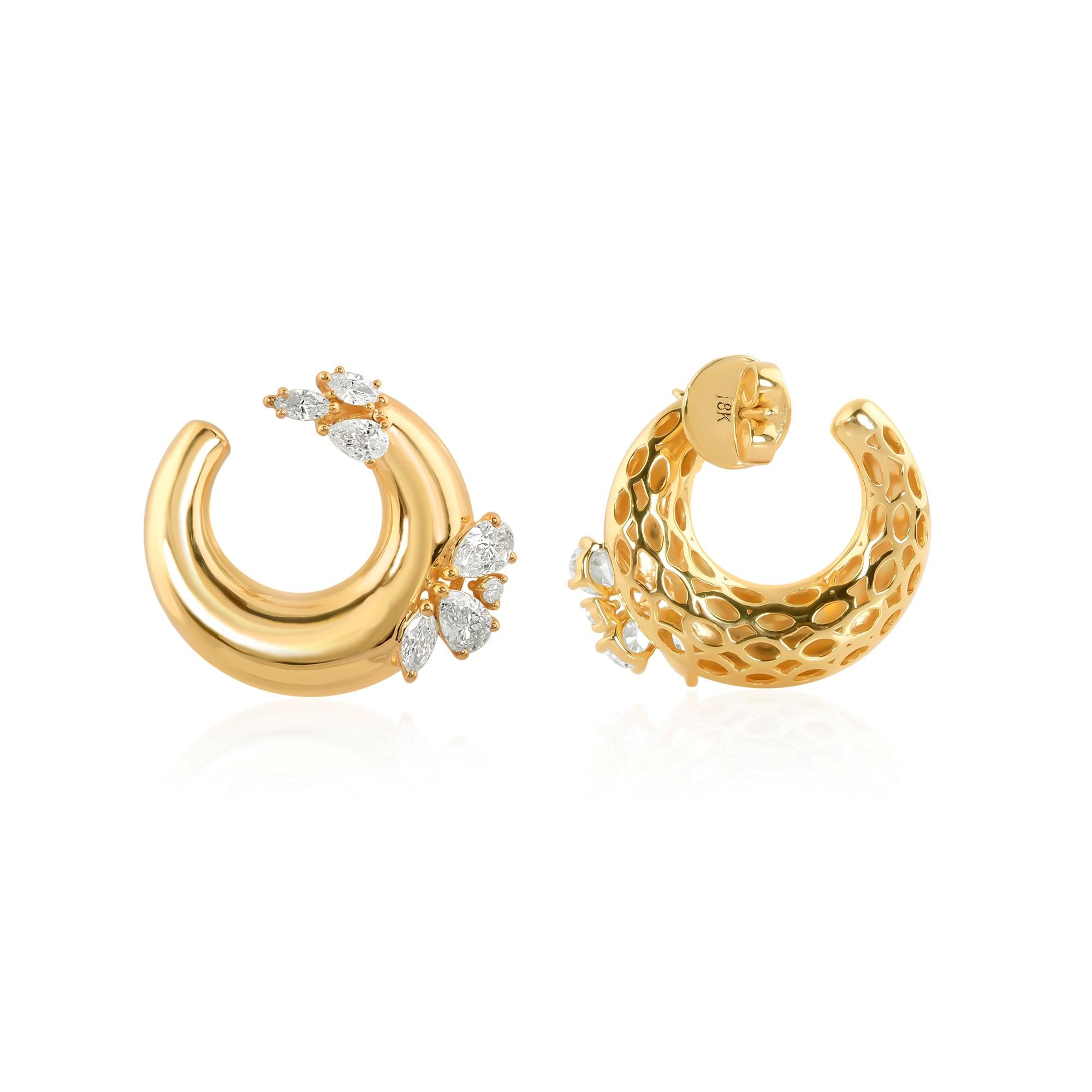 1,4 quilates SI Claridad HI Color Pendientes de aro de diamantes Joyas de oro amarillo de 14 quilates Moderno en venta