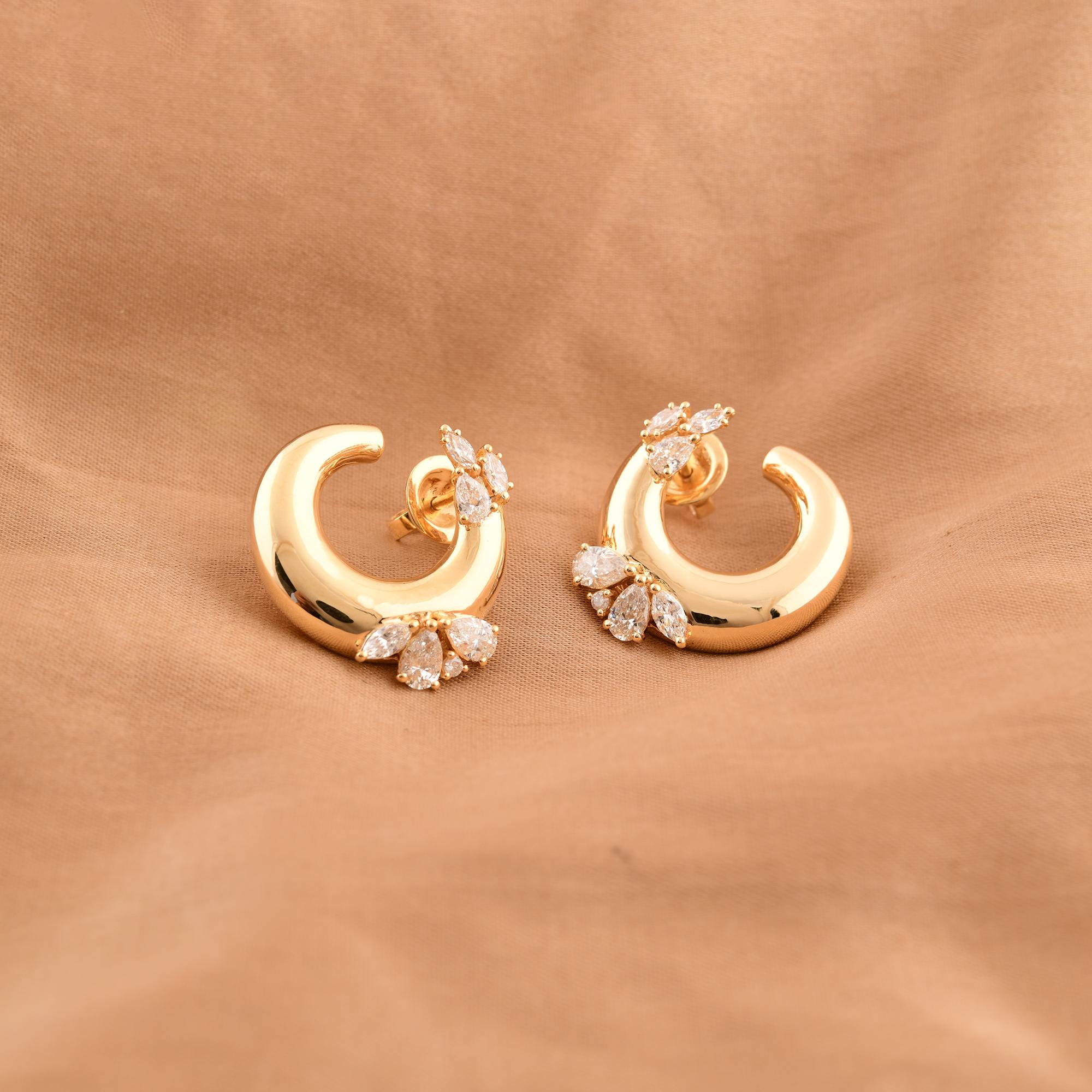 1,4 quilates SI Claridad HI Color Pendientes de aro de diamantes Joyas de oro amarillo de 14 quilates en Nuevo estado para la venta en Diera, Dubai