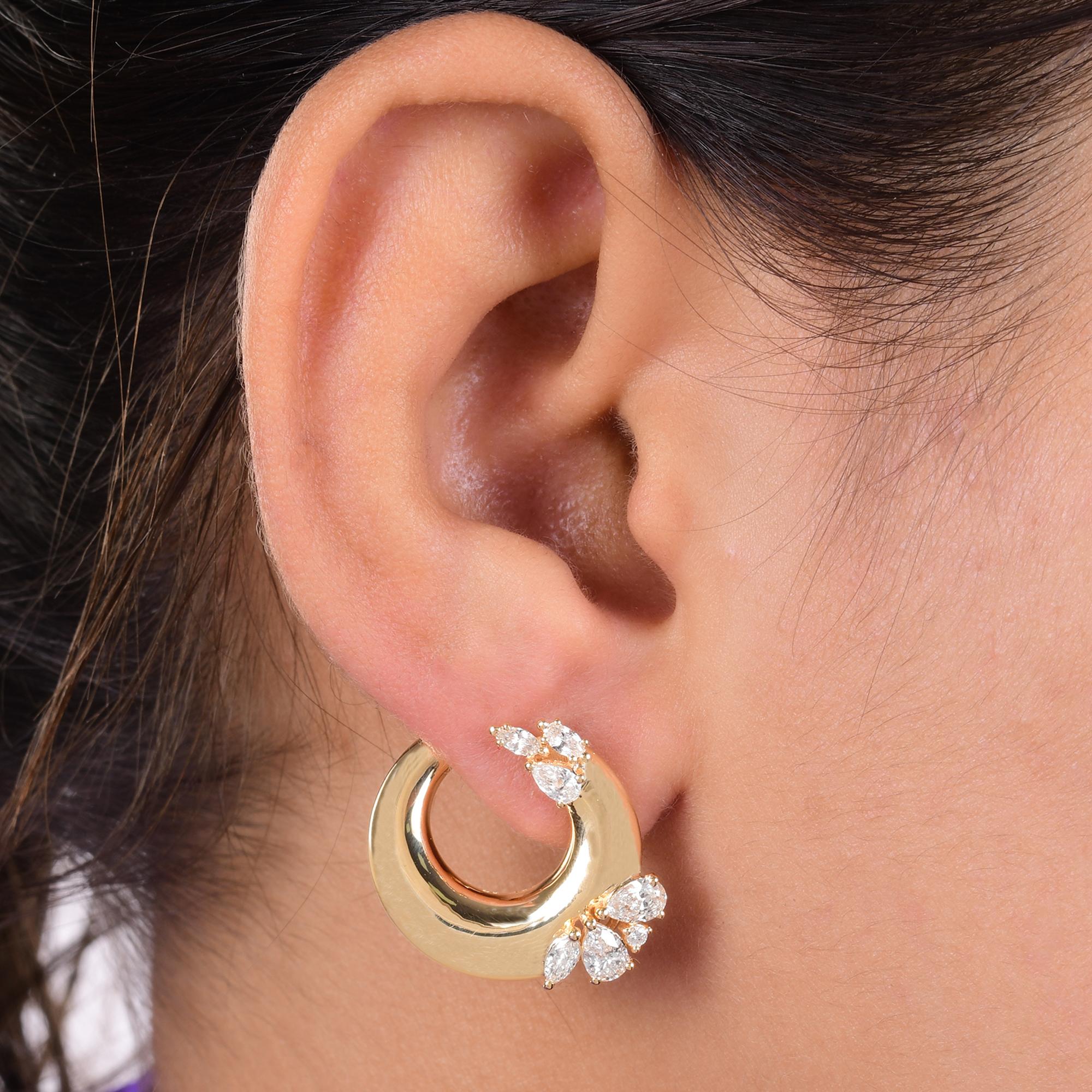Pendientes de aro de diamantes de 1,4 quilates con claridad SI y color HI Joyas de oro amarillo de 18 quilates Corte pera en venta
