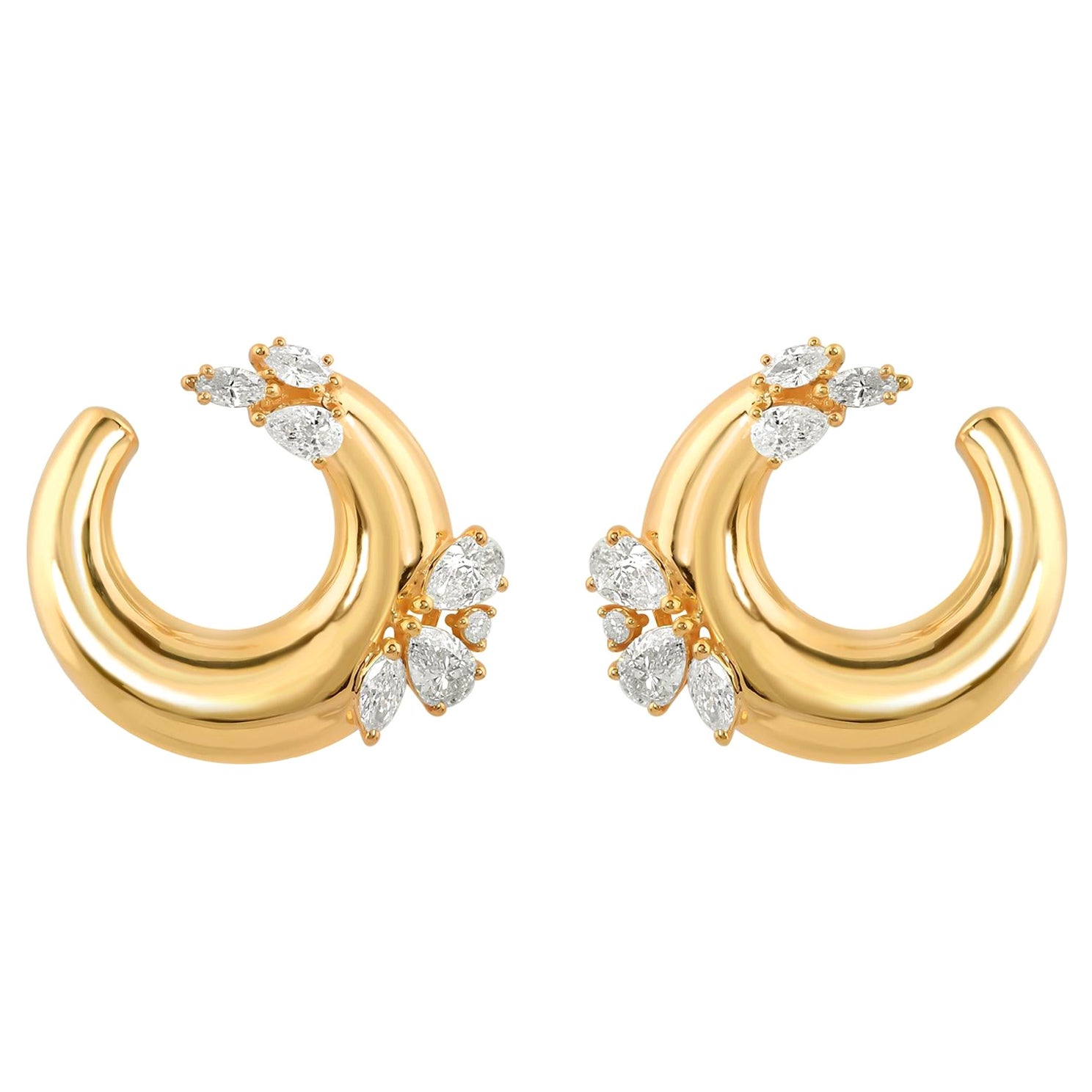 Pendientes de aro de diamantes de 1,4 quilates con claridad SI y color HI Joyas de oro amarillo de 18 quilates