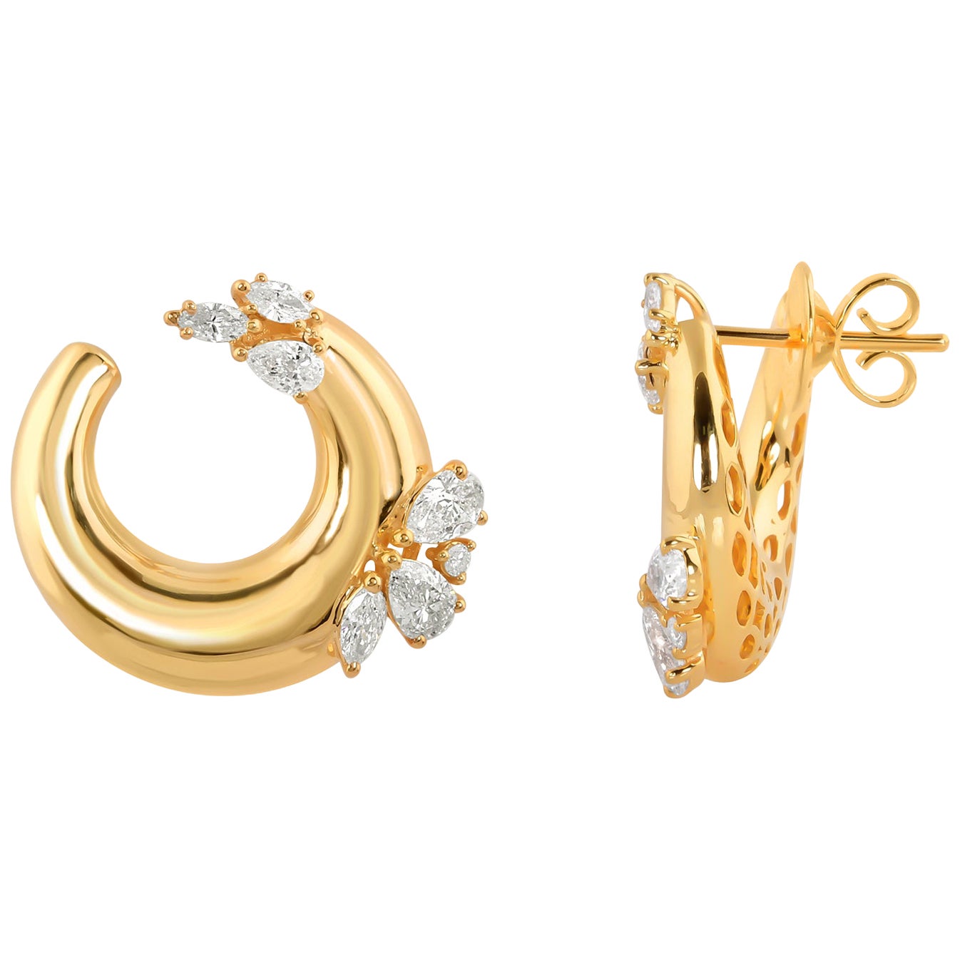 1.4 Karat SI Reinheit HI Farbe Diamant-Creolen-Ohrringe 18 Karat Gelbgold Schmuck