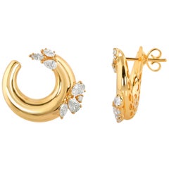 1.4 Karat SI Reinheit HI Farbe Diamant-Creolen-Ohrringe 18 Karat Gelbgold Schmuck