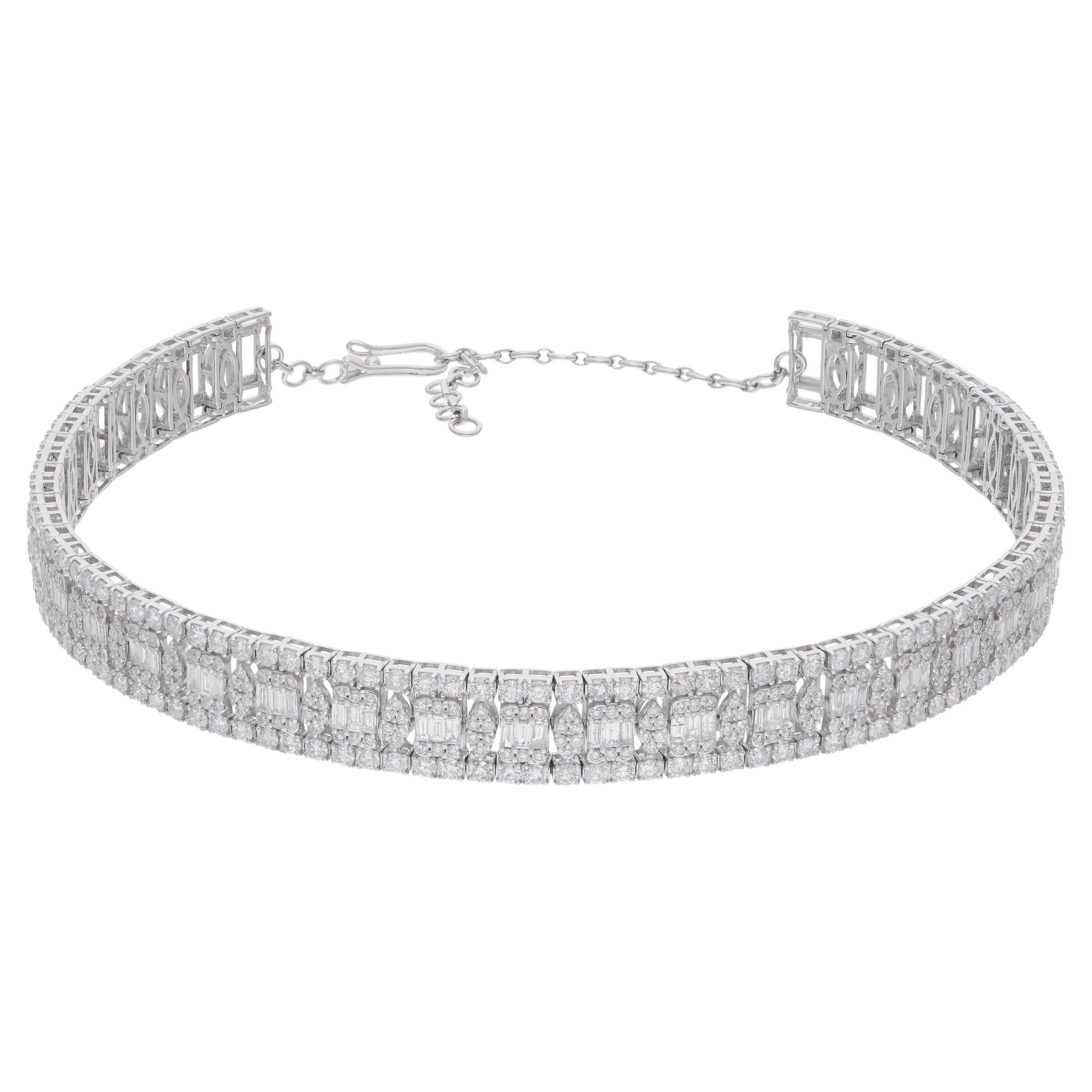 14 Carat SI/H Baguette Round Brilliant Cut Diamond Necklace 14 Karat White Gold