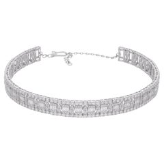 14 Carat SI/H Baguette Round Brilliant Cut Diamond Necklace 14 Karat White Gold