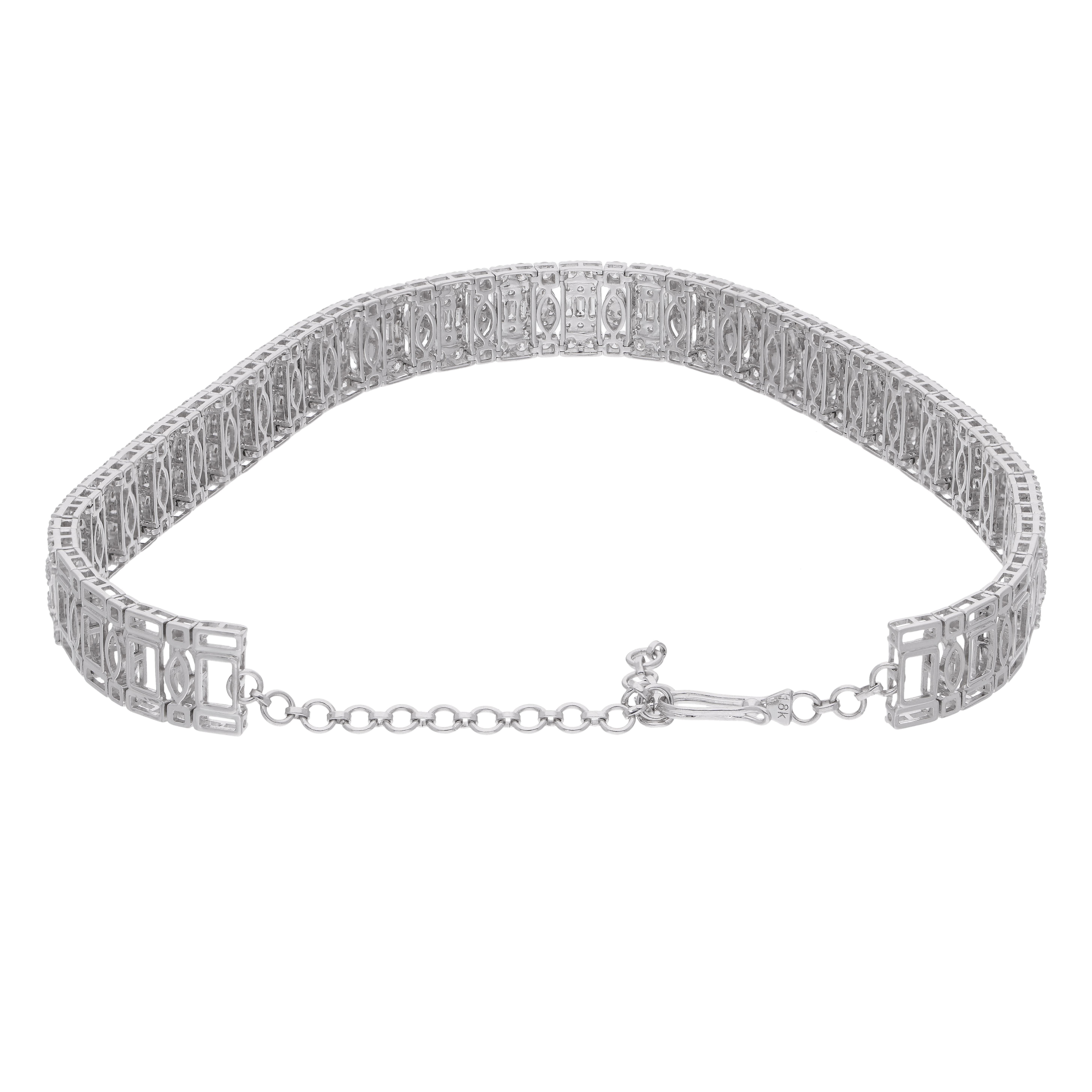 Moderno 14 Carati SI/H Baguette Round Brilliante Cut Diamond Collana in oro bianco 18 carati in vendita