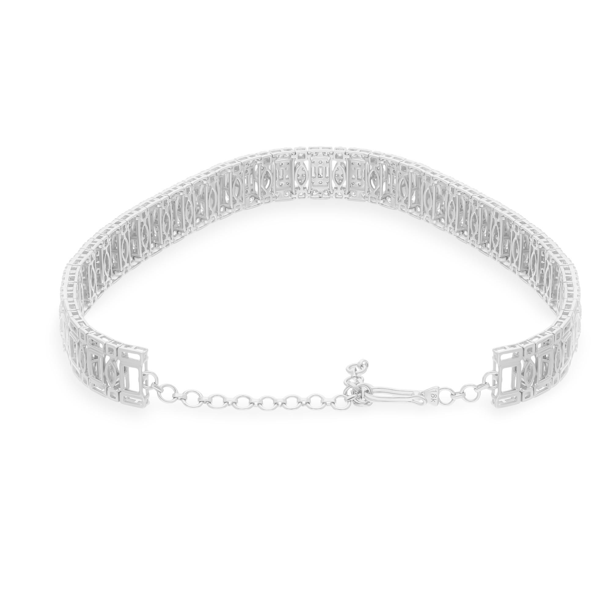 Women's 14 Carat SI/H Baguette Round Brilliant Cut Diamond Necklace 18 Karat White Gold For Sale